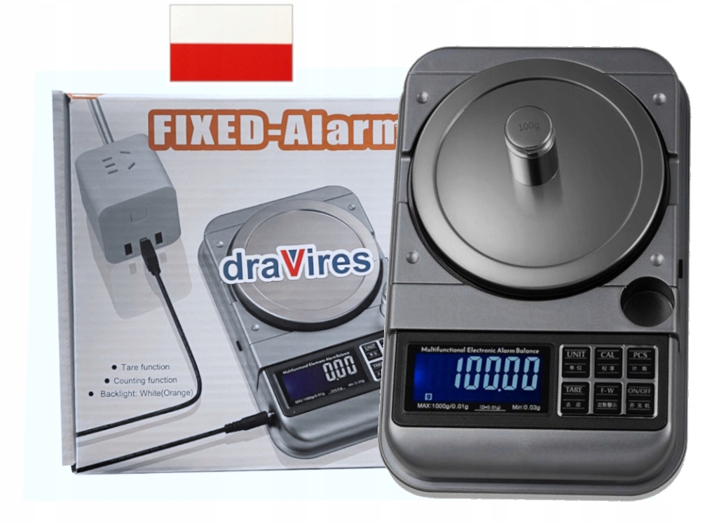 Waga elektroniczna draVires laboratoryjna 800g 0.01g + naklejka