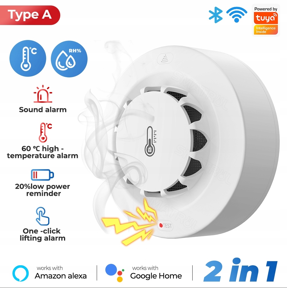 Czujnik dymu temperatury i wilgotności TUYA WiFi/bezprzewodowy alarm WIFI EAN (GTIN) 6977547960040