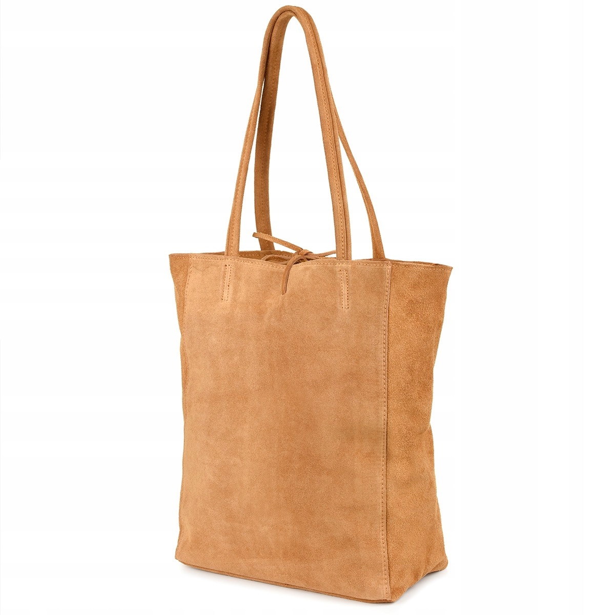 Dámská kožená semišová kabelka velká italská shopperka camel W18