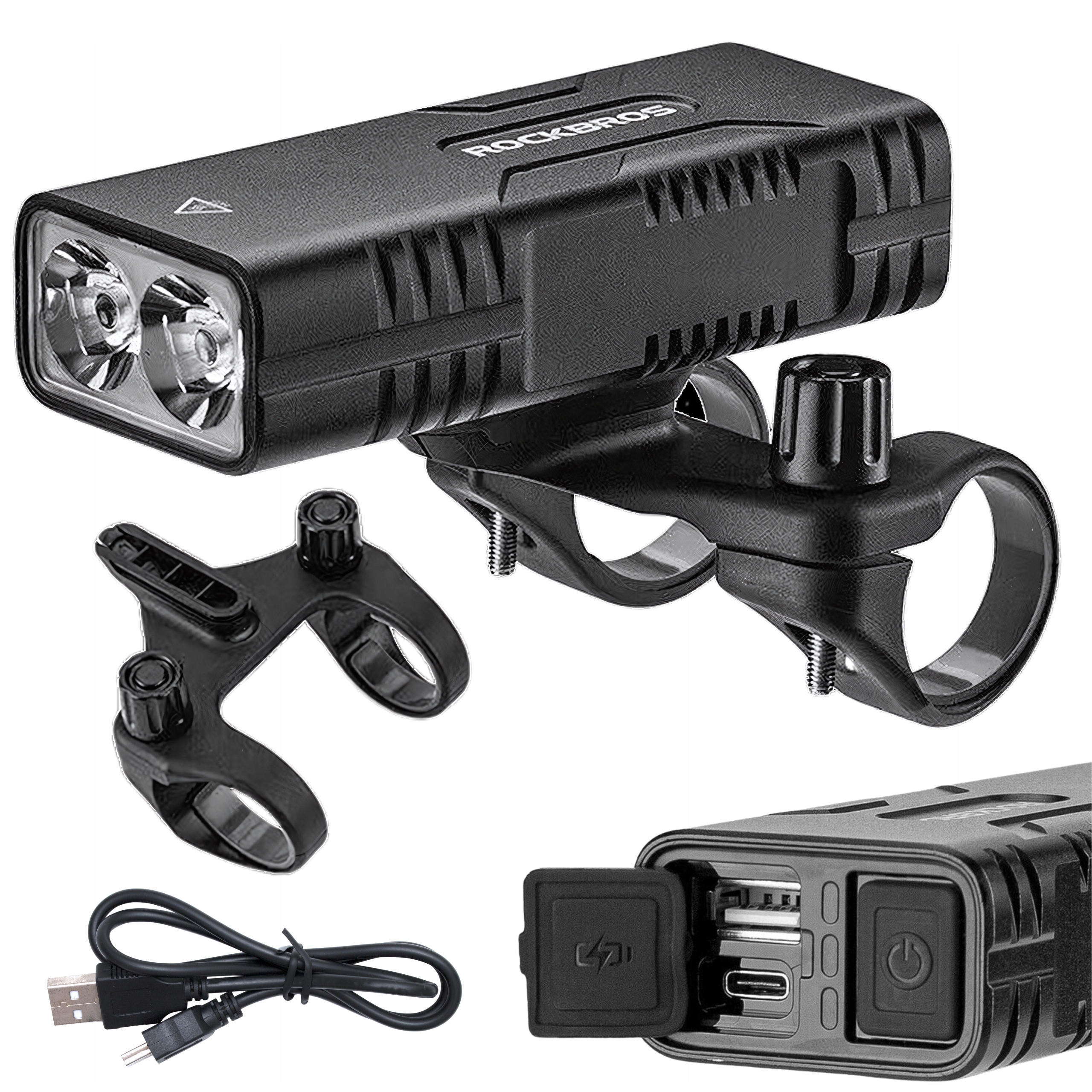 Lampka Rowerowa Przednia Mocna Rockbros Usb Wodoodporna 6 Trybów Powerbank