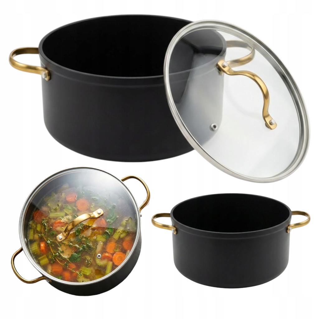 Hrniec 9.5 L S Pokrievkou Moderný Čierny Zlatý Indukcia Na Veľký Plyn