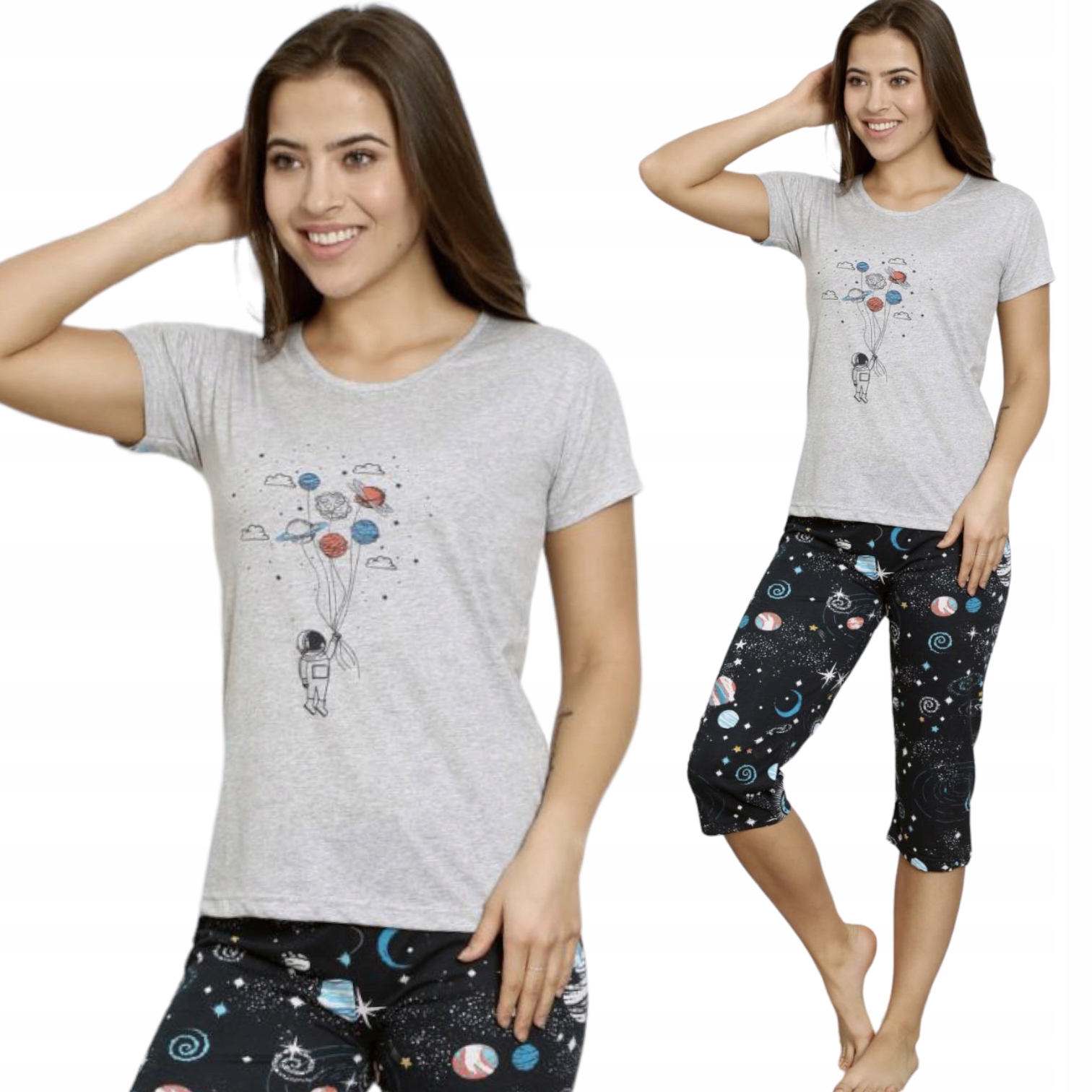 

Pizama Damska Krotki Rękaw 3/4 Spodnie /bawełna\