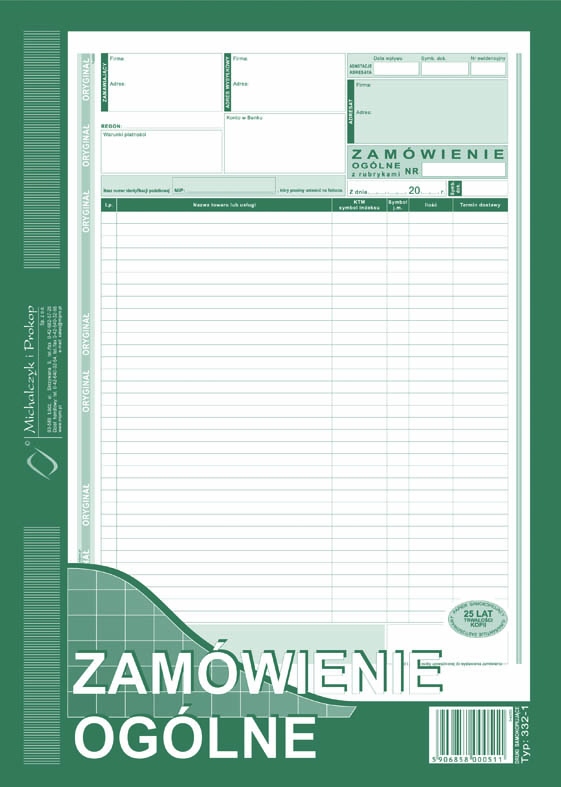 

332-1 (pion) A4 80 kartek Zamówienie ogólne