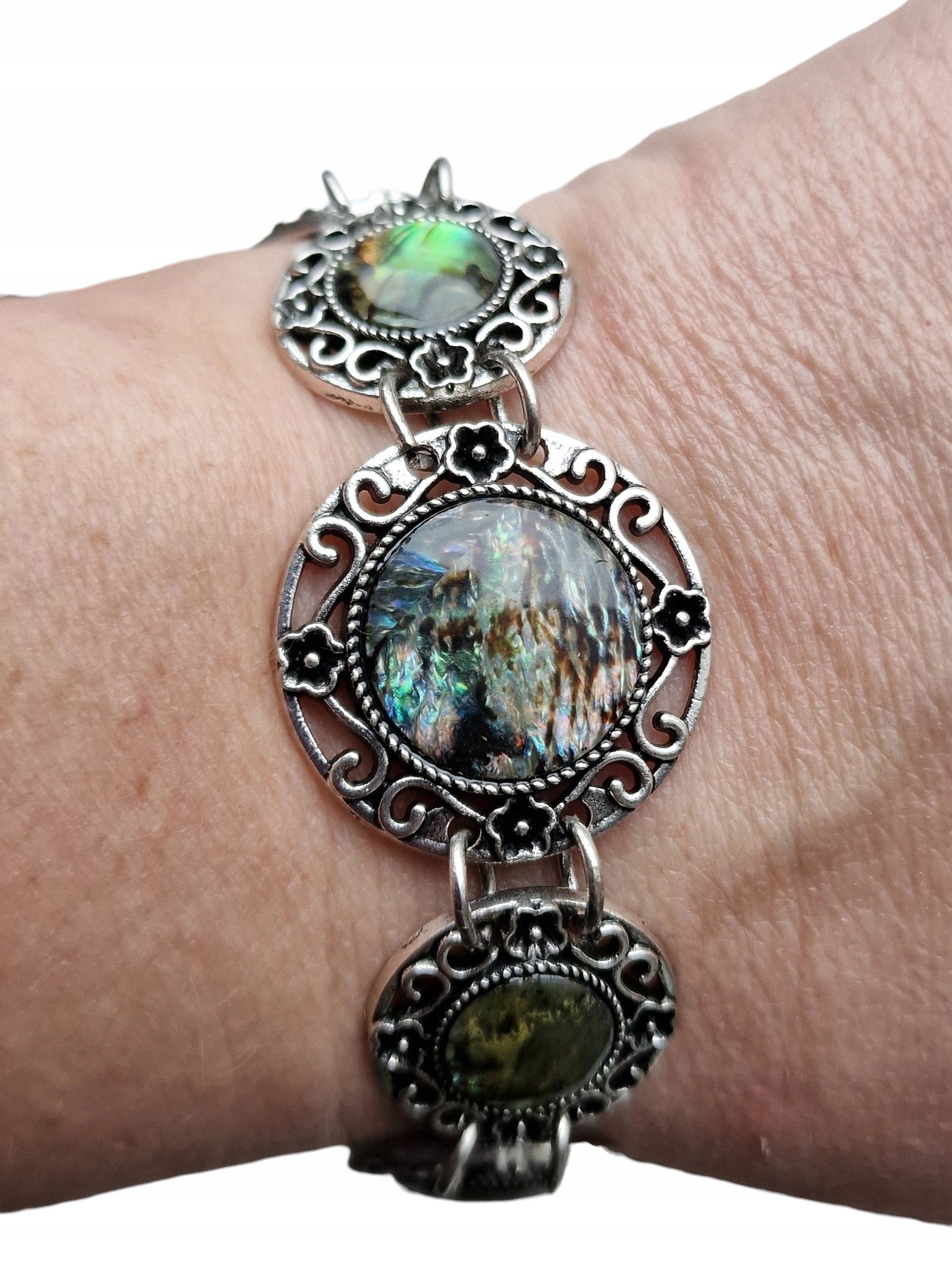 Vintage Bransoletka Macica Perłowa Paua Abalone Jemaya Art