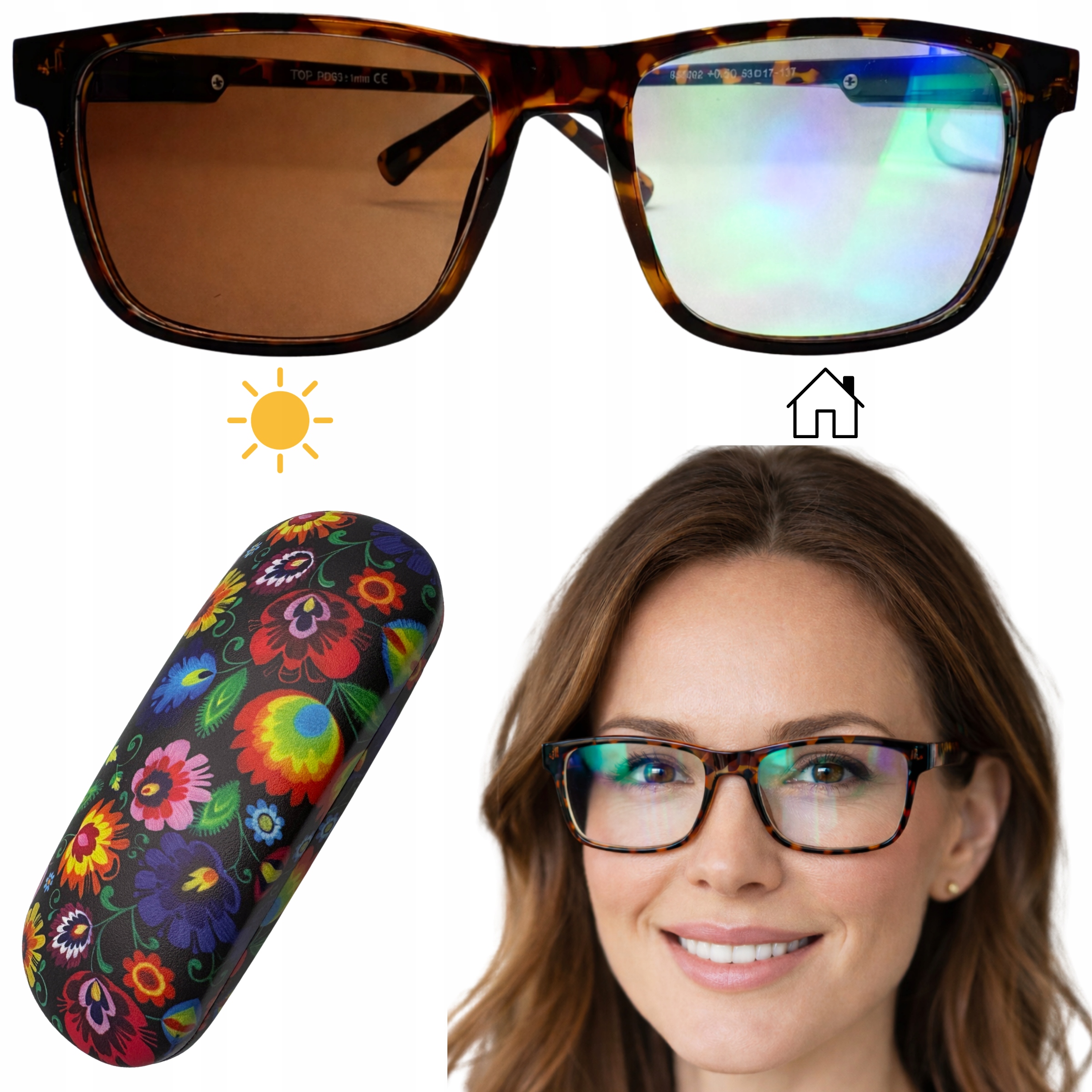 Okulary korekcyjne damskie PLUSY fotochrom z Blue Control ANTYREFLEKS +ETUI