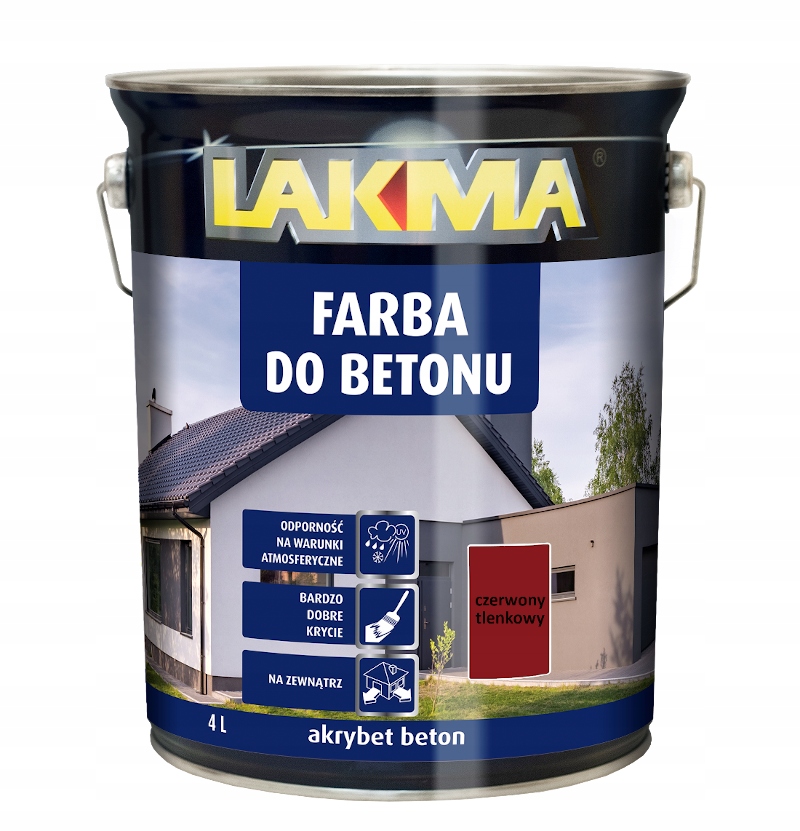 Lakma Akrybet Beton Farba do Betonu Akrylowa Trwała Czerwony Tlenkowy 4L