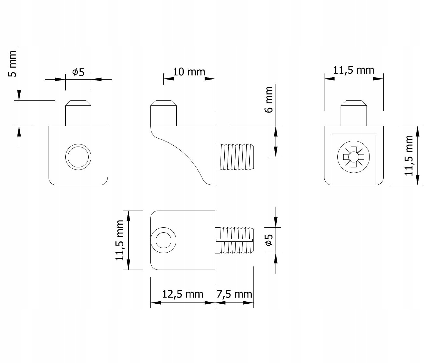 100X PODPÓRKA DO PÓŁKI NA WKRĘT, PODPÓRKA WSPORNIK PÓŁKI, BIAŁY UCHWYT Kolor biały