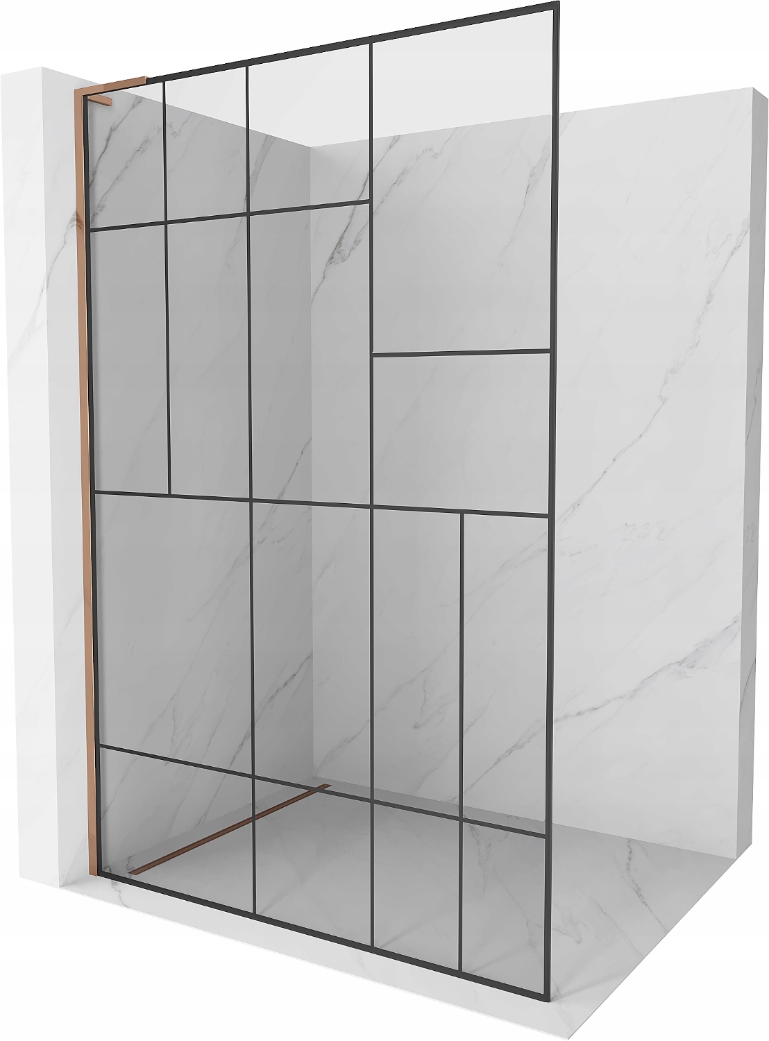 Mexen Kioto L Walk-in Sprchová Stěna 120x200 cm, Černý Vzor, Růžové Zlato