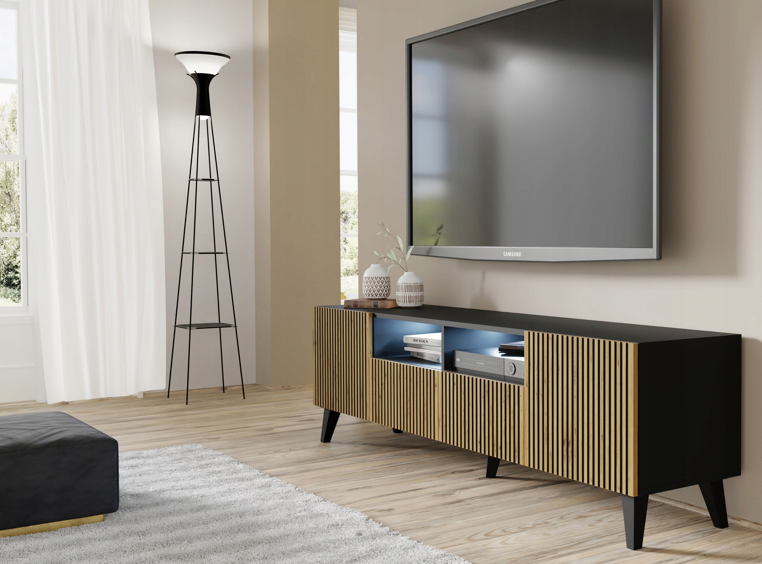 Szafka RTV Ravenna F 200 2D2S czarny artisan FPCZ Marka Homlando