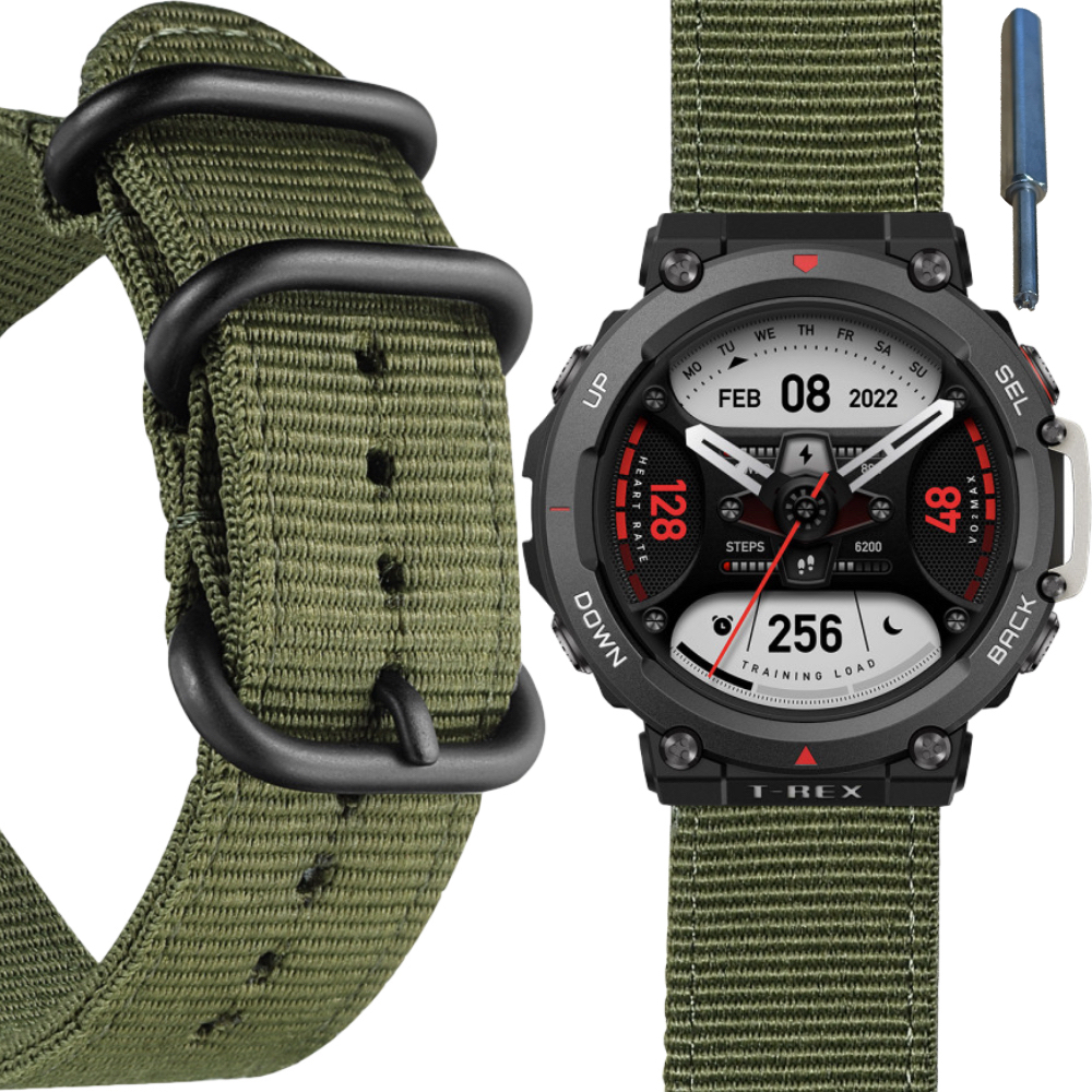 Pasek Nylonowy Parciany Canvas Adaptery Do Smartwatch Amazfit T-rex 2|GREEN
