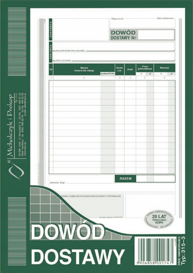 

Druk Dowód Dostawy format A5 typ 315-3