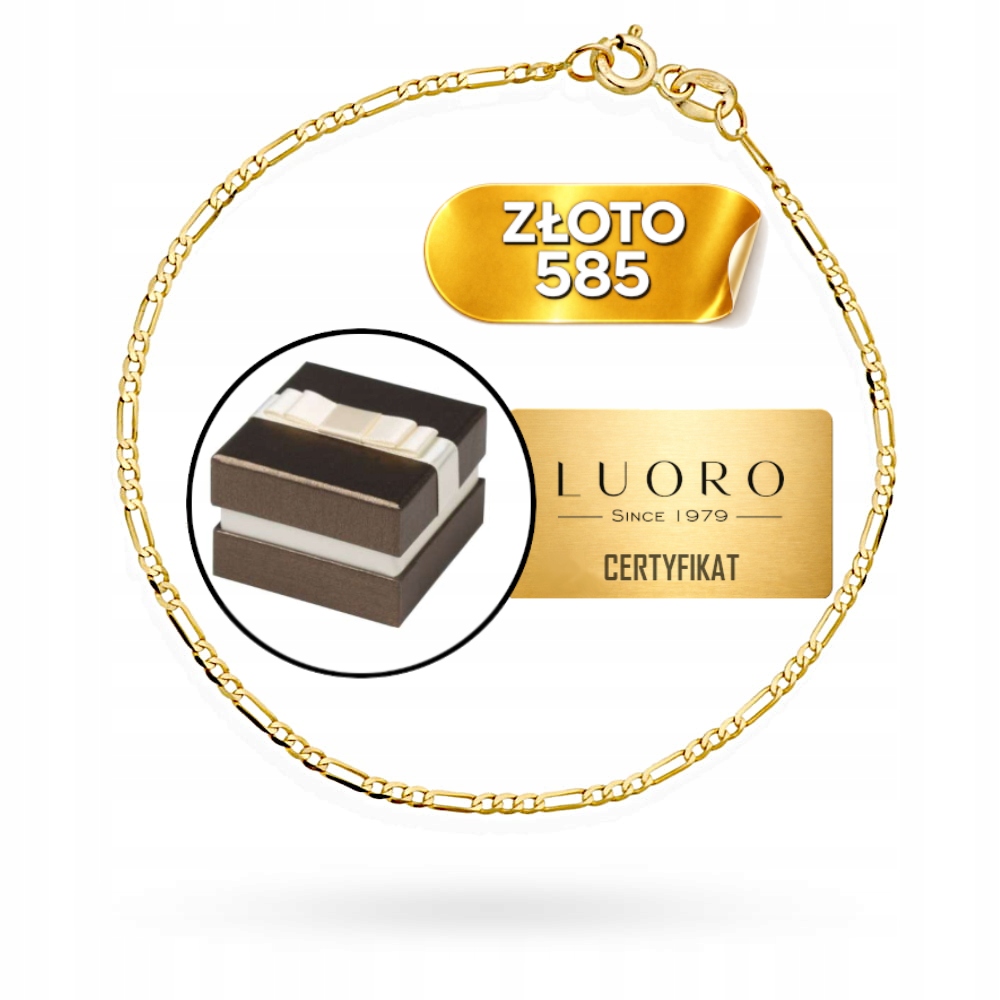 Náramek Zlatý 585 14K Figaro 18 CM Elegantní Žluté Zlato