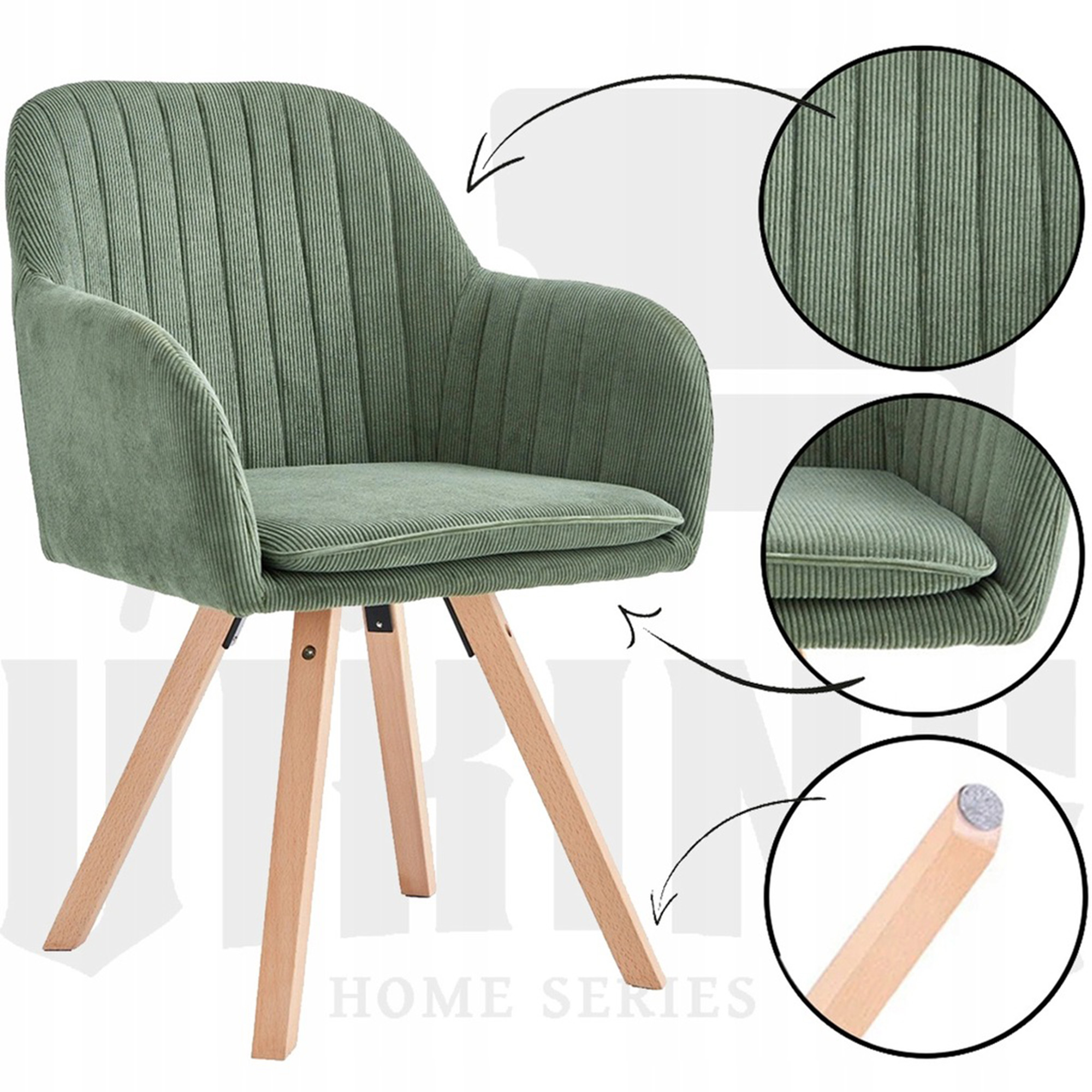 Čalúnená stolička do jedálne, obývačky, kreslo, zelené, drevené nohy