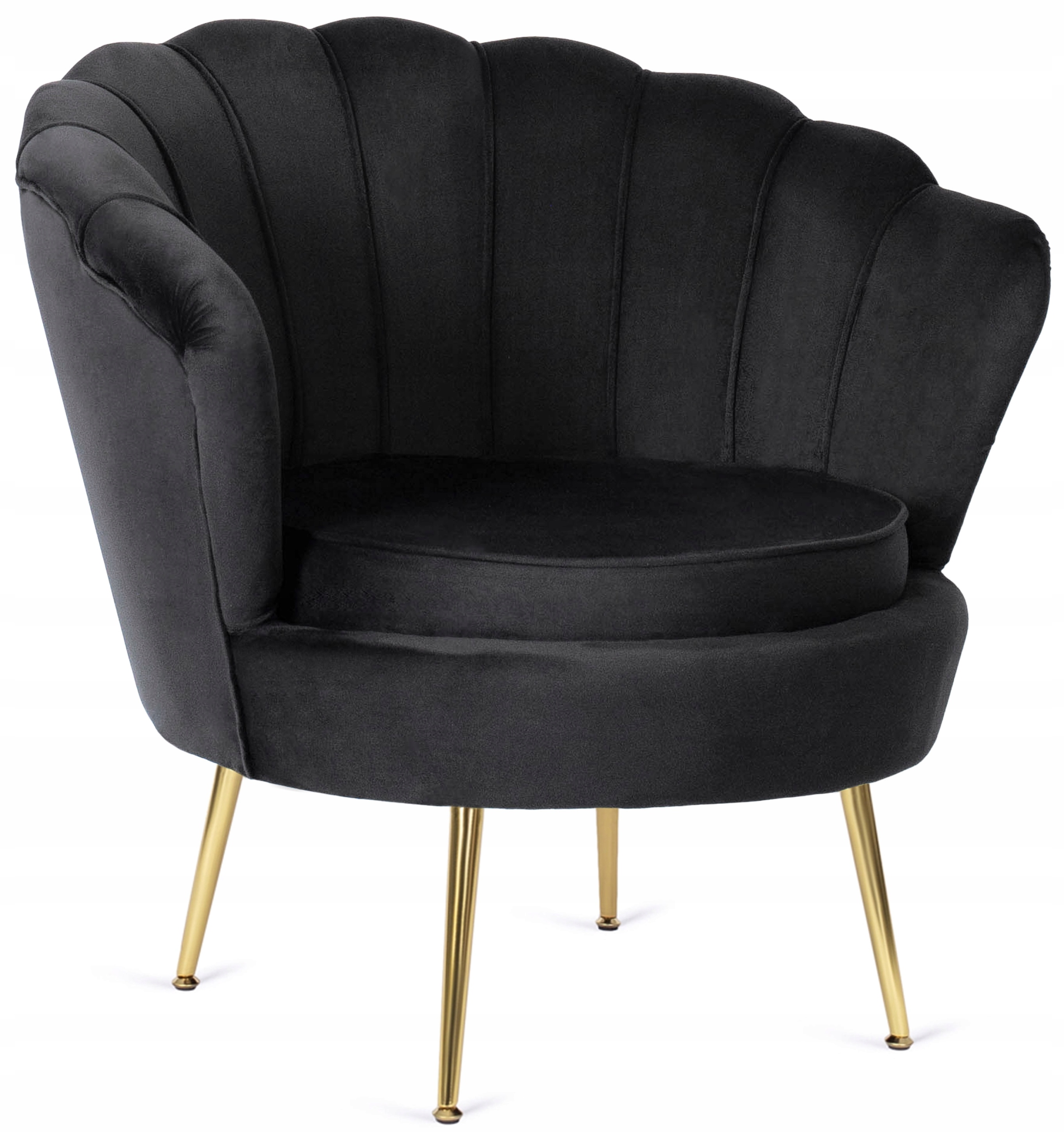 Černé křeslo Muszelka Velur s podnožkou Glamour do obývacího pokoje a ložnice Grand