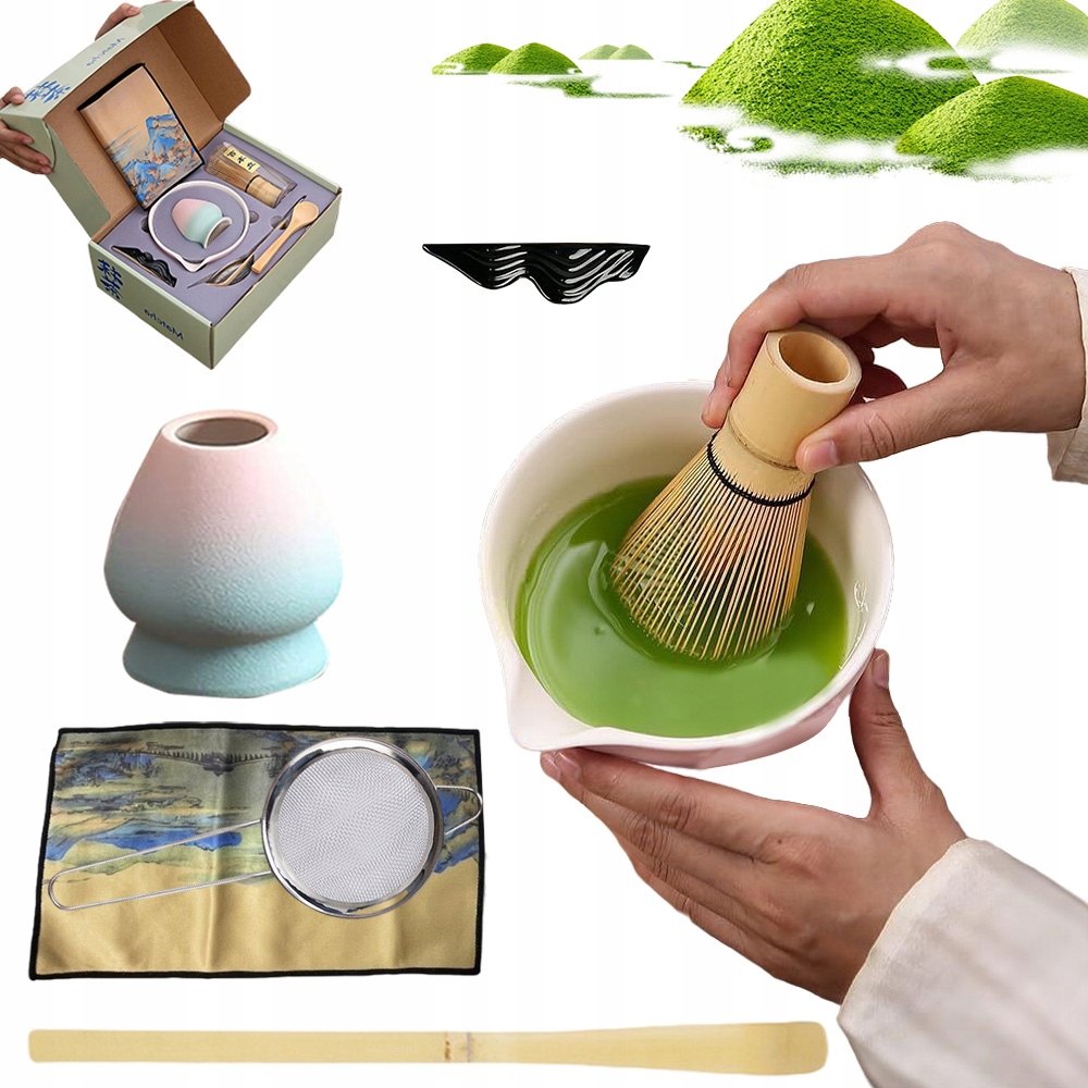 Zestaw Matcha Ceramika Bambus Dom Biuro Kawia Rnia Różowy Gradient