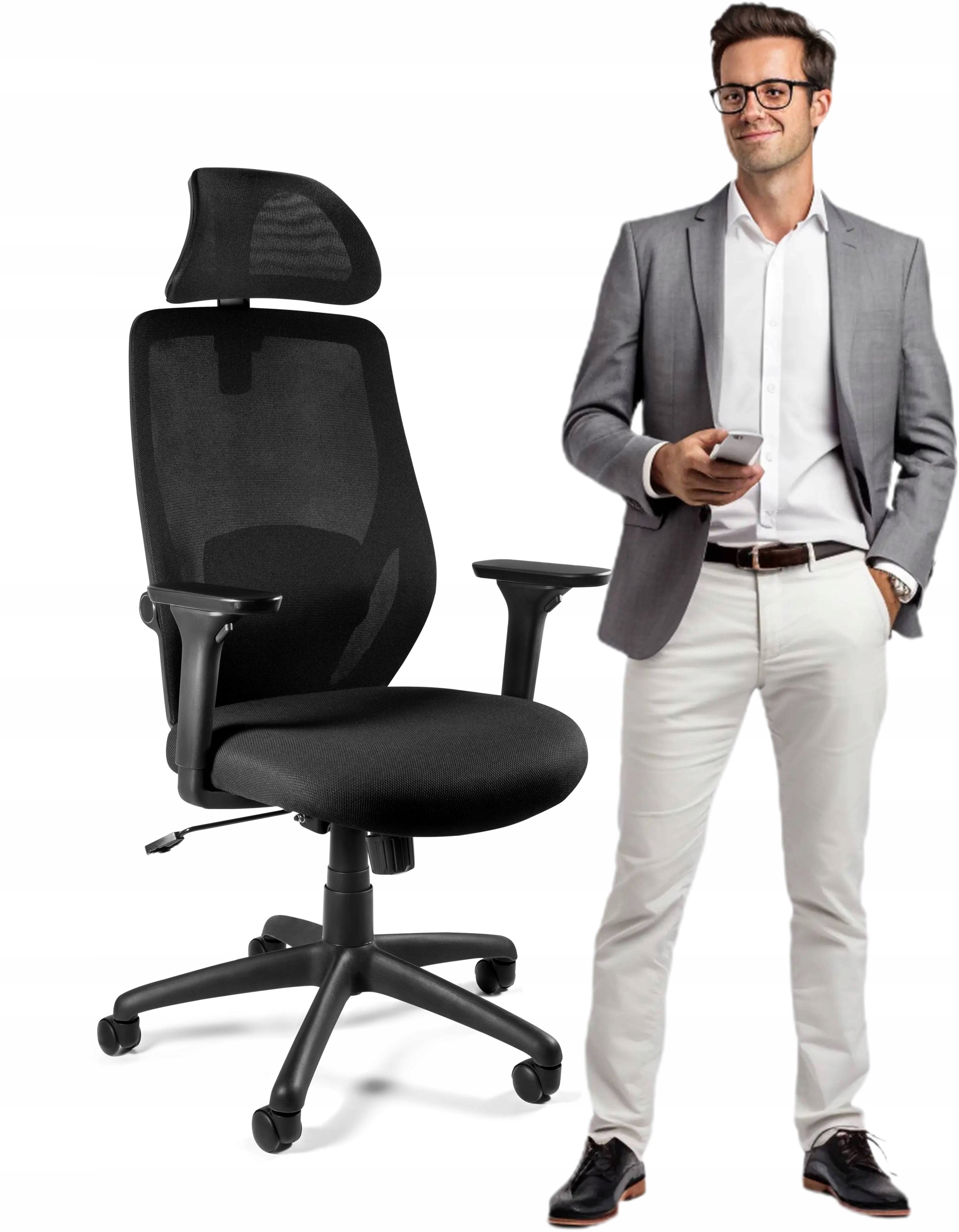 Fotel Obrotowy Chester Czarny Biuro Ergonomiczny Siatka Tkanina Nowe Normy!