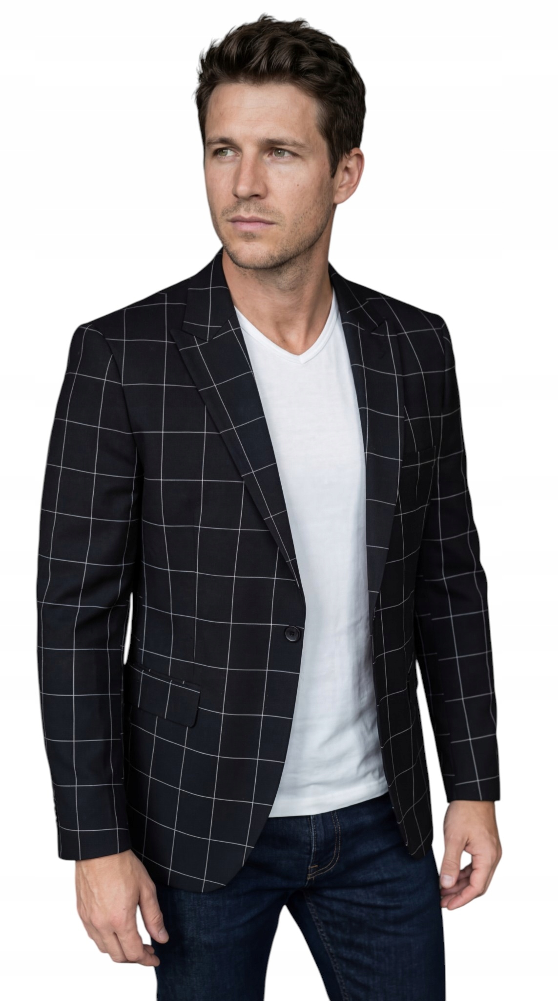 Sako Slim Elegantní Návštěvnické Casual černé s kostkovaným vzorem DJM03 56