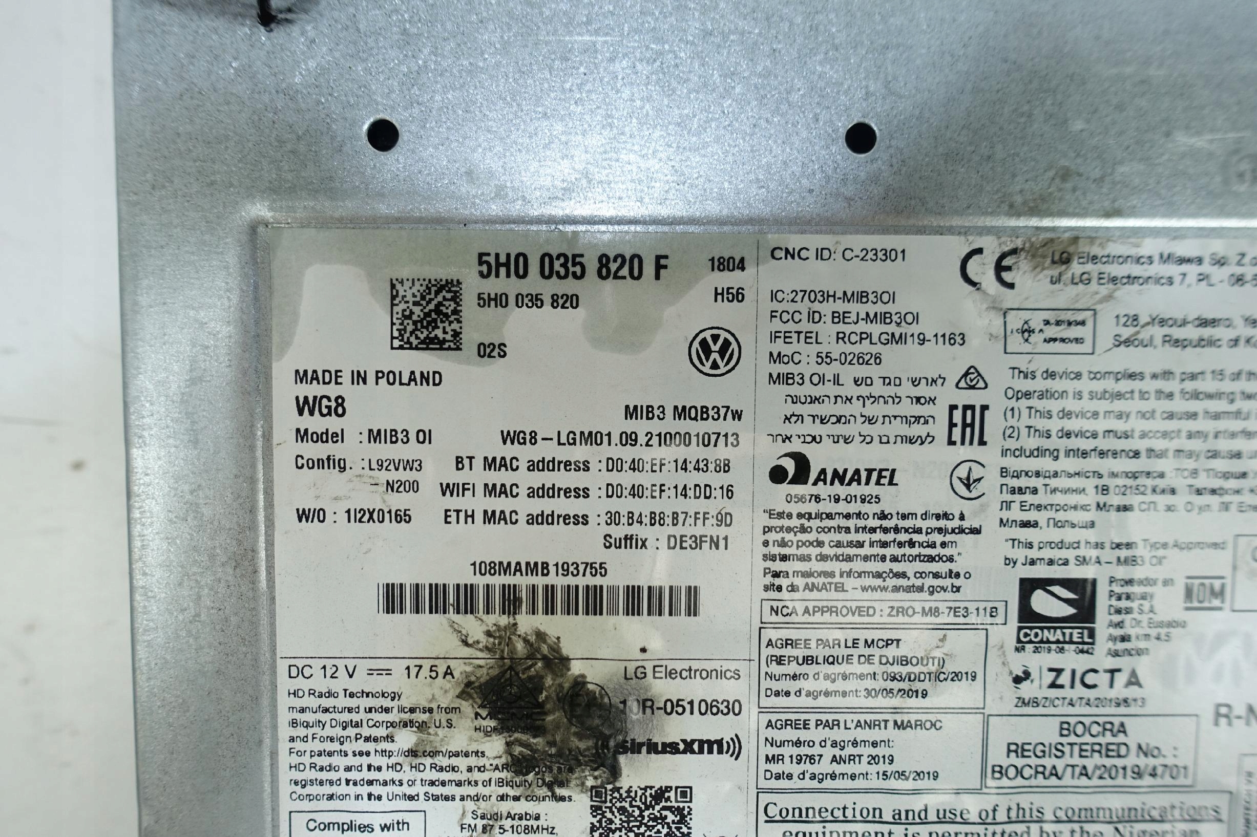 player control unit MIB MIB3 VW GOLF VIII 5H0035820F