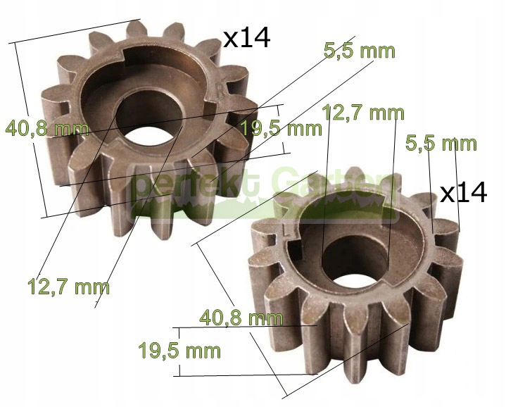 2X zębatka +2X klin napędu kosiarki L +P 14 zębów Typ starter