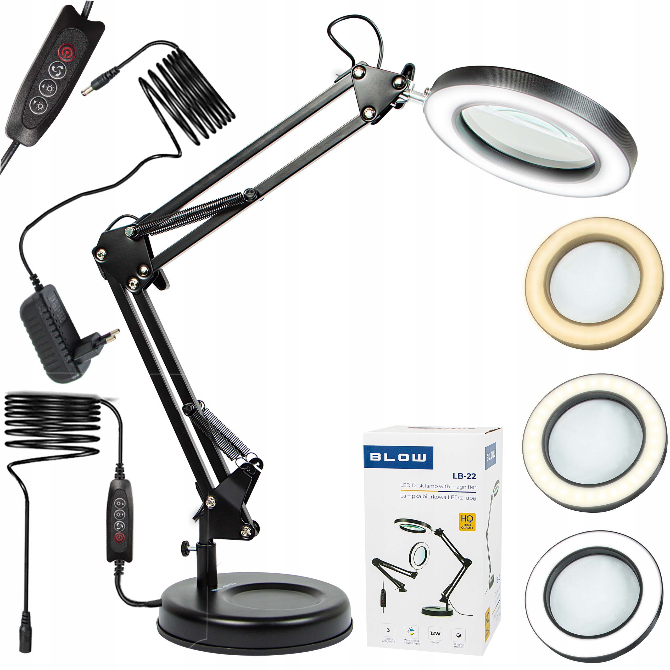 LAMPKA LED LAMPA KOSMETYCZNA LUPA SZKŁO POWIĘKSZAJĄCE KREŚLARSKA BIURKOWA