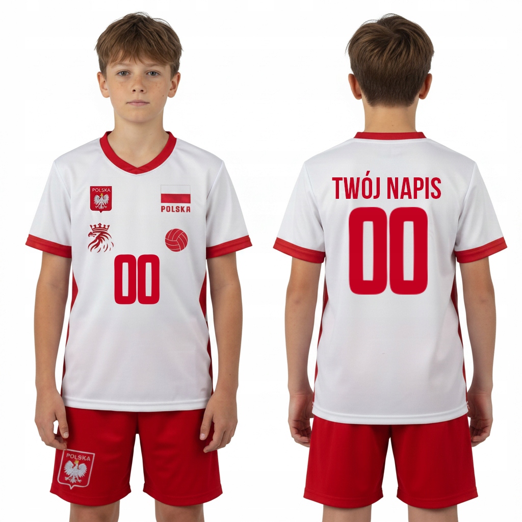 Strój siatkarski 2w1 dla dziewczynki chłopca Polska Twój Napis 158