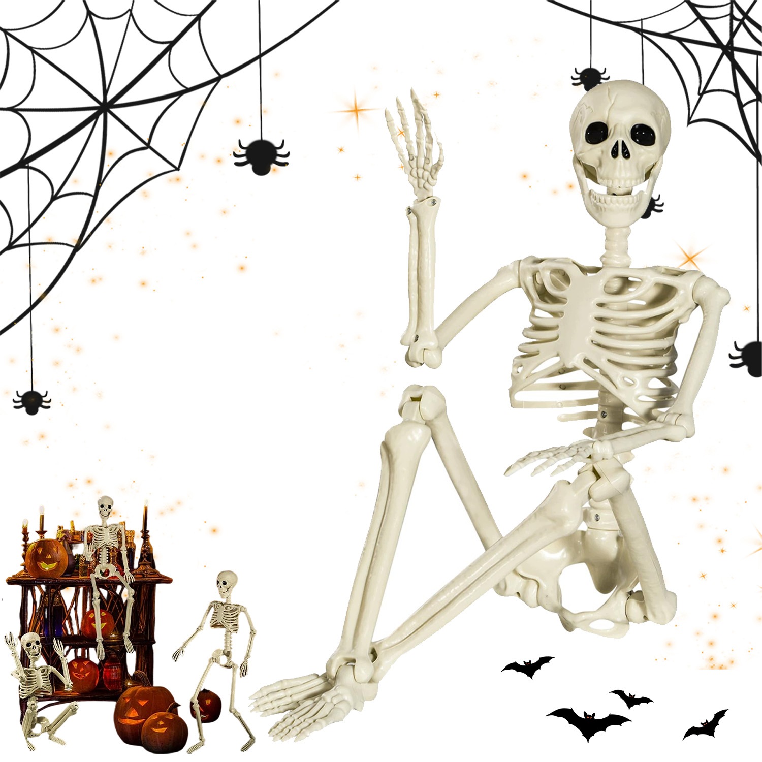 Kostra Halloween 94 cm Bílá Pohyblivé Rybníky Dekorace Dům Zahrada Párty