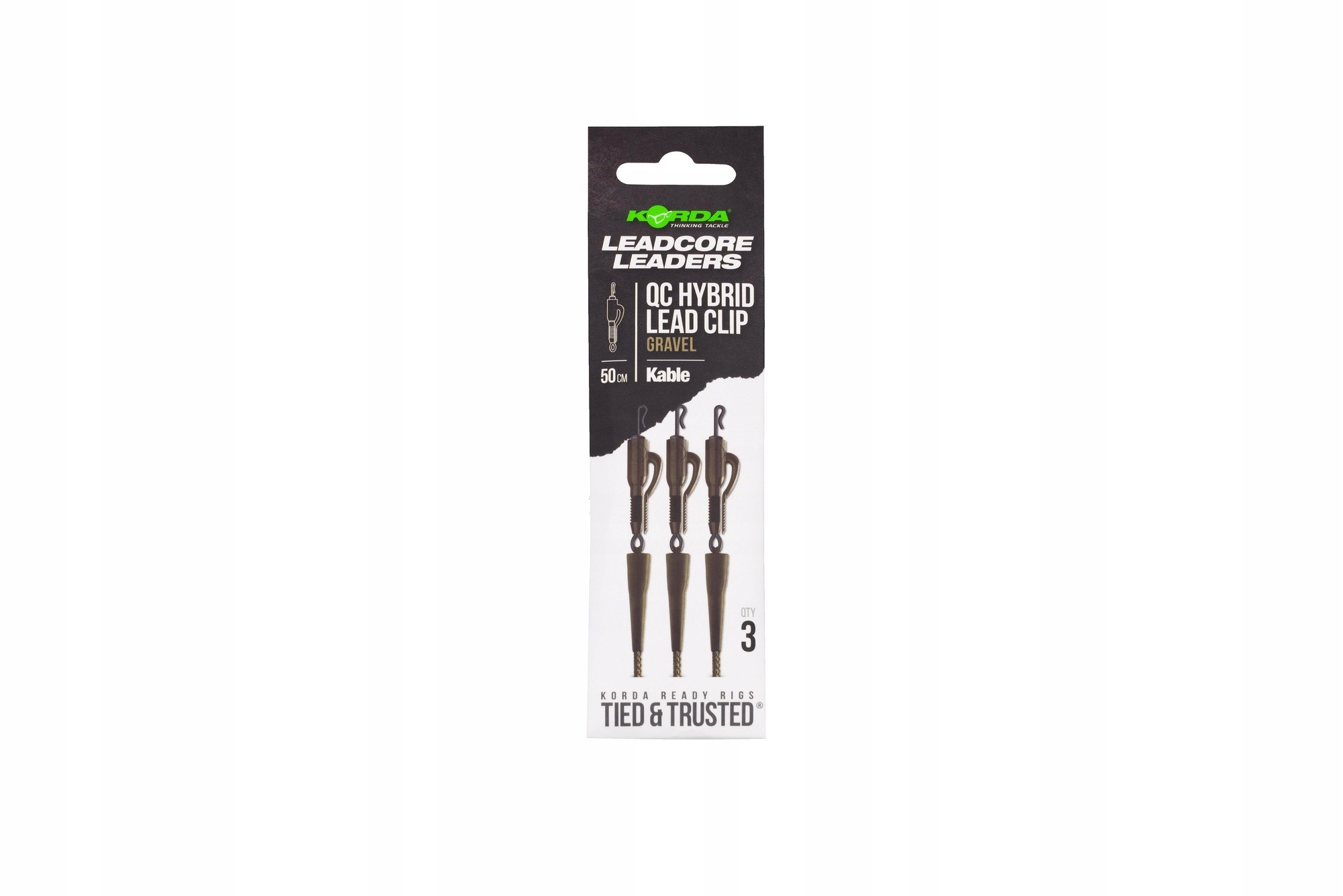 Korda Kable Leadcore Leader Hybrid Lead Clip Qc Swivel Gravel Brown 50cm