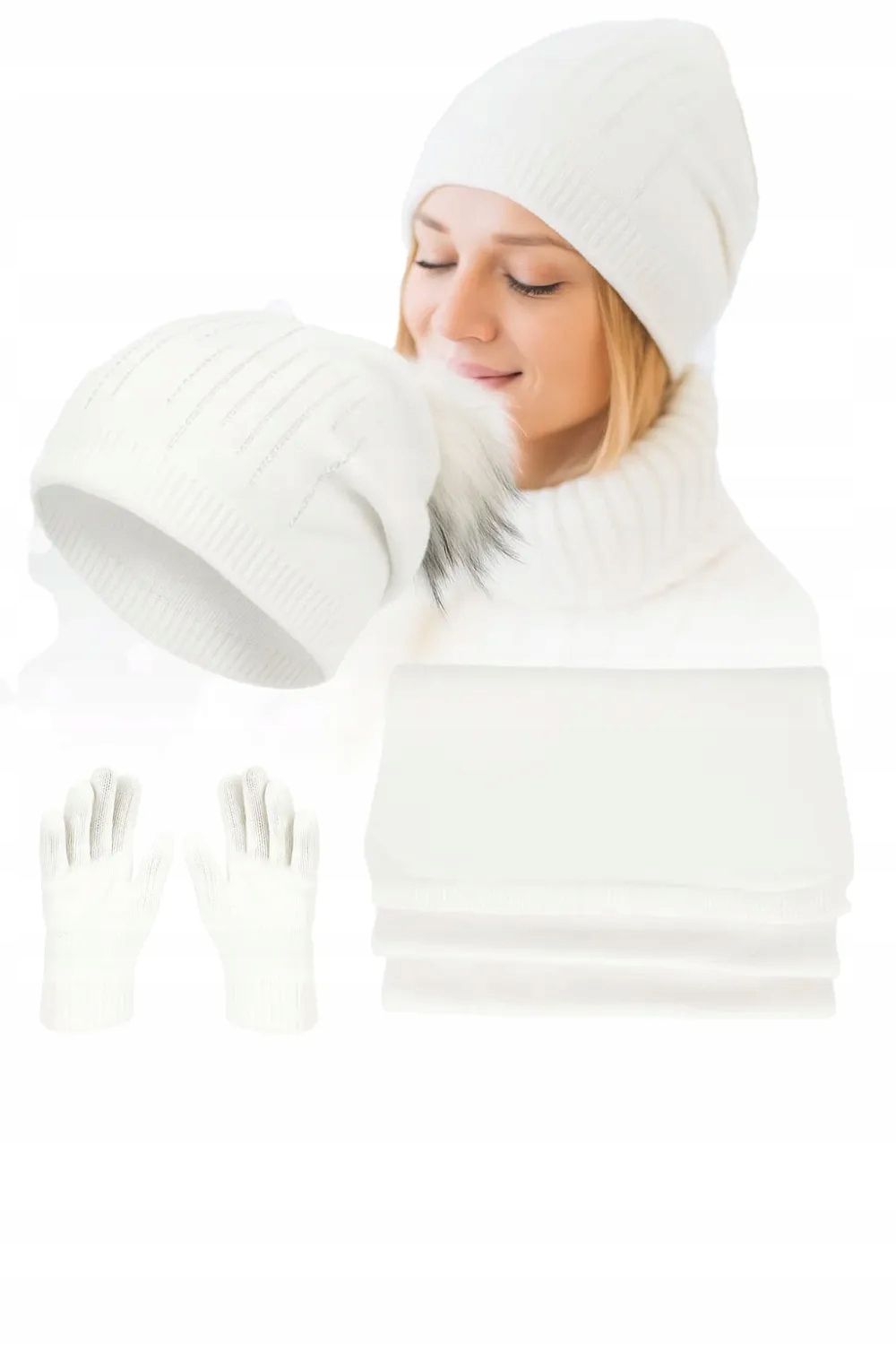 Zimní dámský komplet W455A Ecru Polar Fashion – Čepice Šála Rukavice