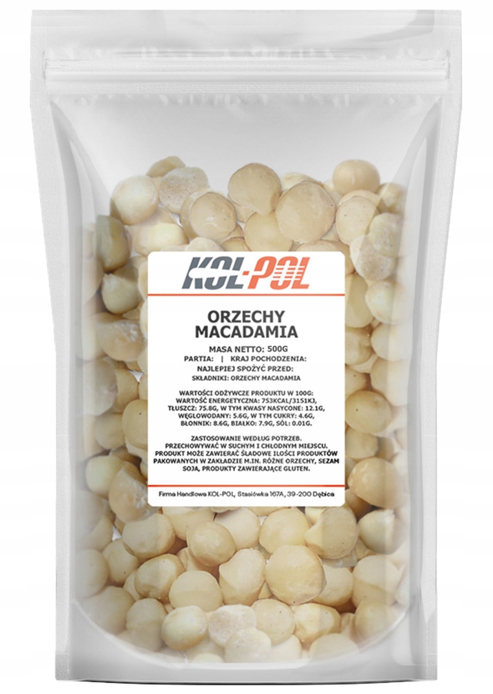 Makadamové ořechy 500 g Macadamia přírodní čerstvé Kol-Pol