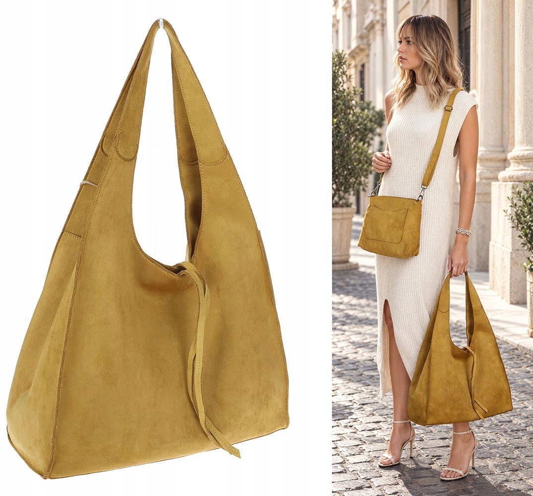 Dámská kabelka shopper semišová módní do práce taška L140 Hořčicová