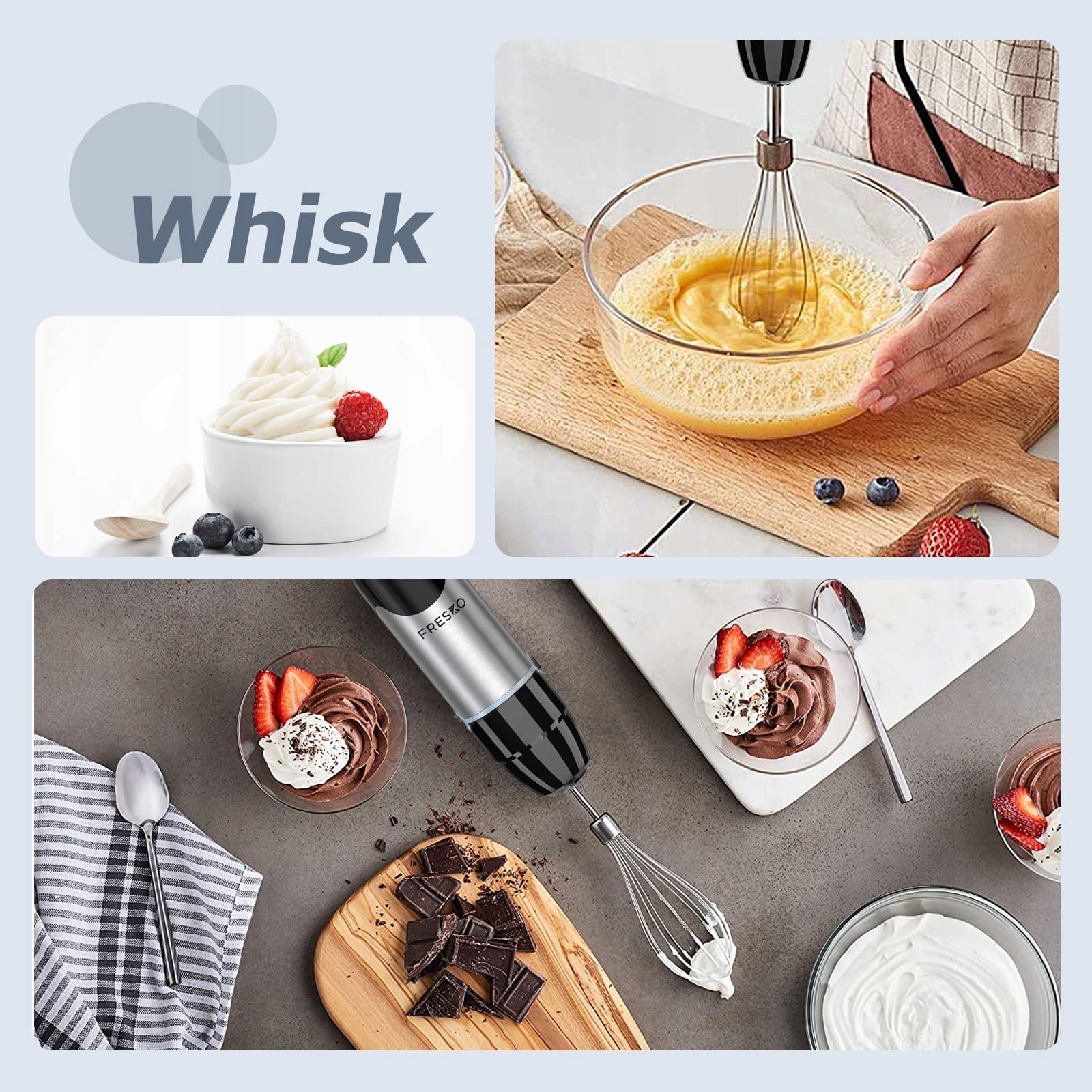 FRESKO Blender Ręczny 4w1 1000W Stalowy Zestaw Do Zup Smoothie — miniatura 4