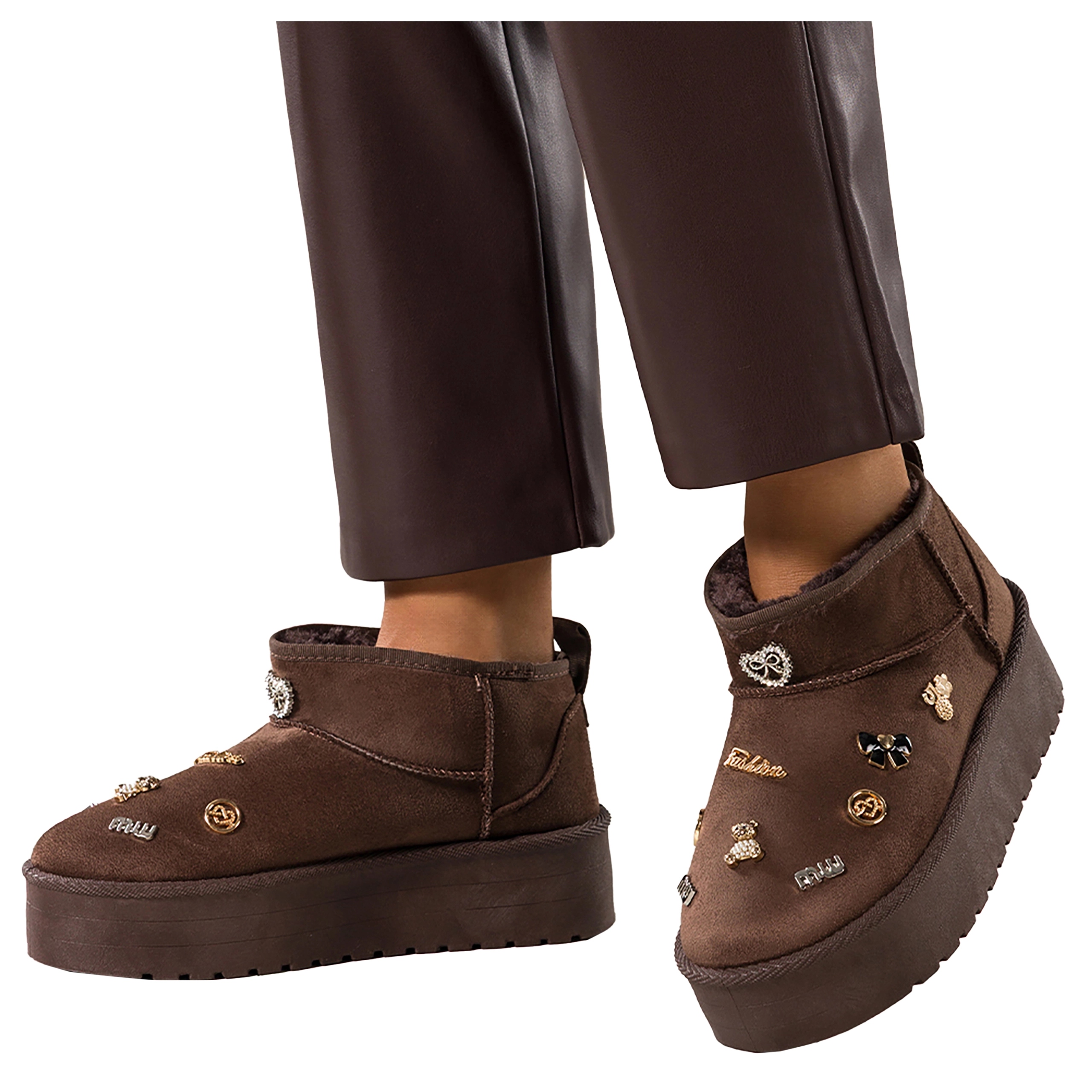 Dámské sněhule Mukluky Hnědé Nazouvací Nízké Pohodlné S ozdobami vel. 39