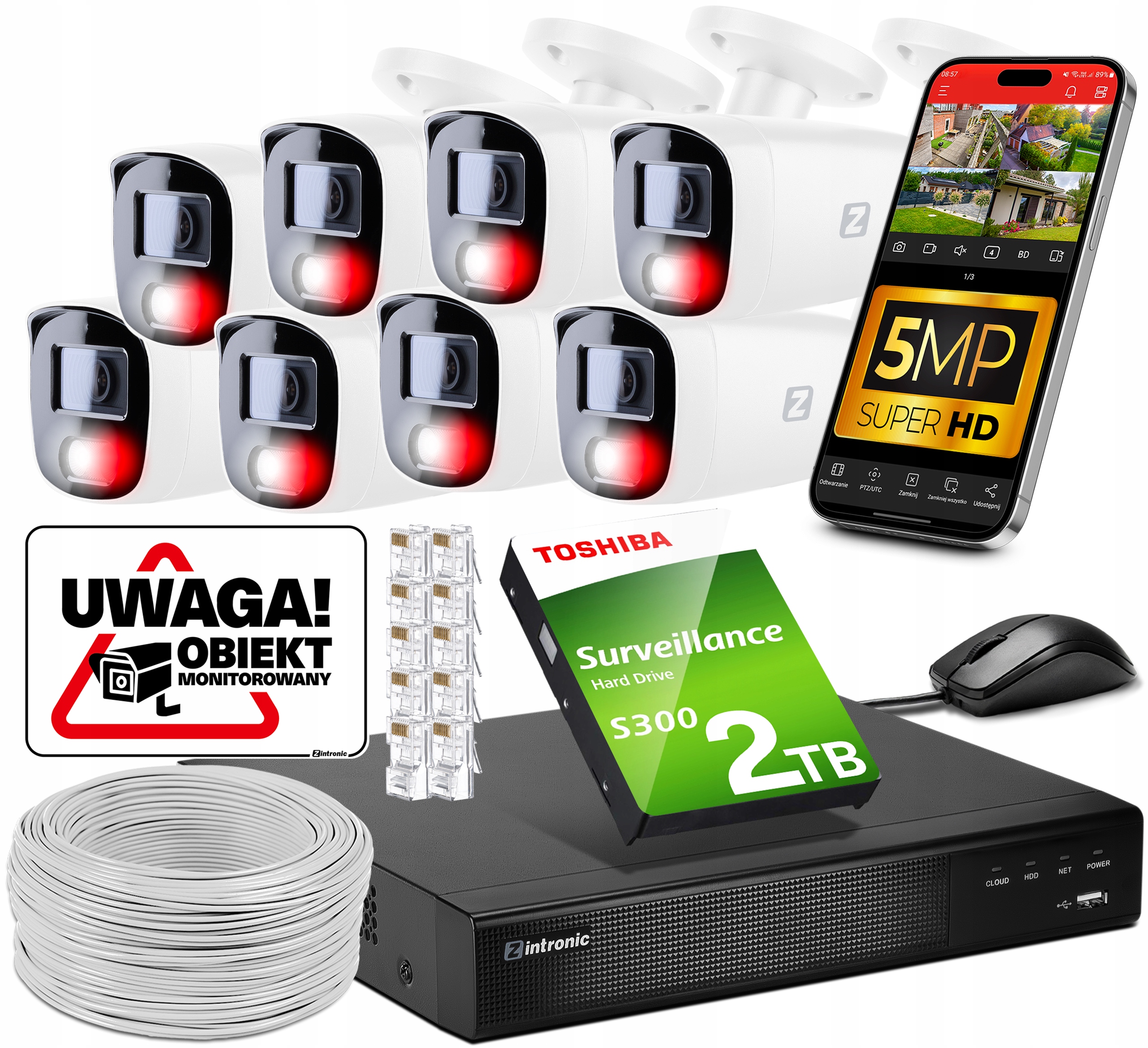 Sada Kamer Pro Monitorování 5MPX Ip Poe 8 Kamer 2TB Audio Detekce Lidí