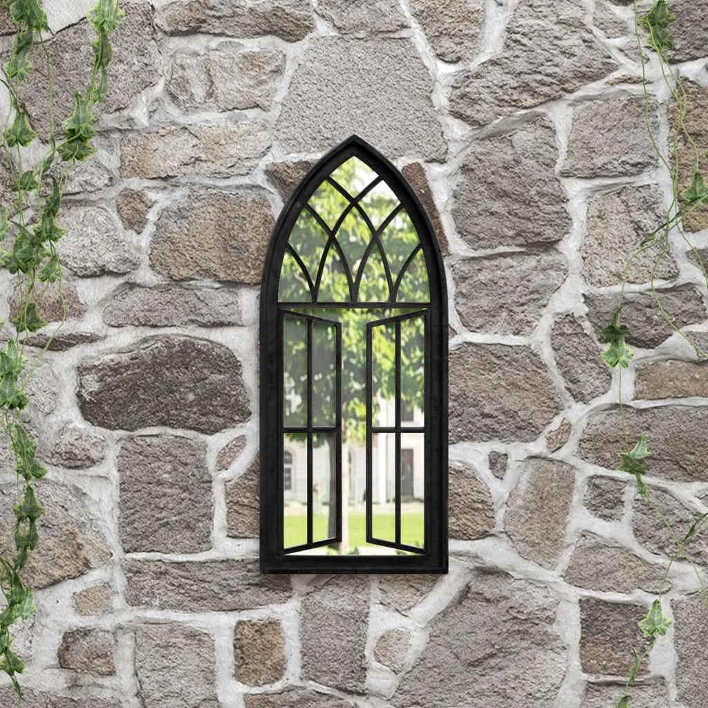 Zahradní zrcadlo černé 70 x 30 cm železo pro použití venku