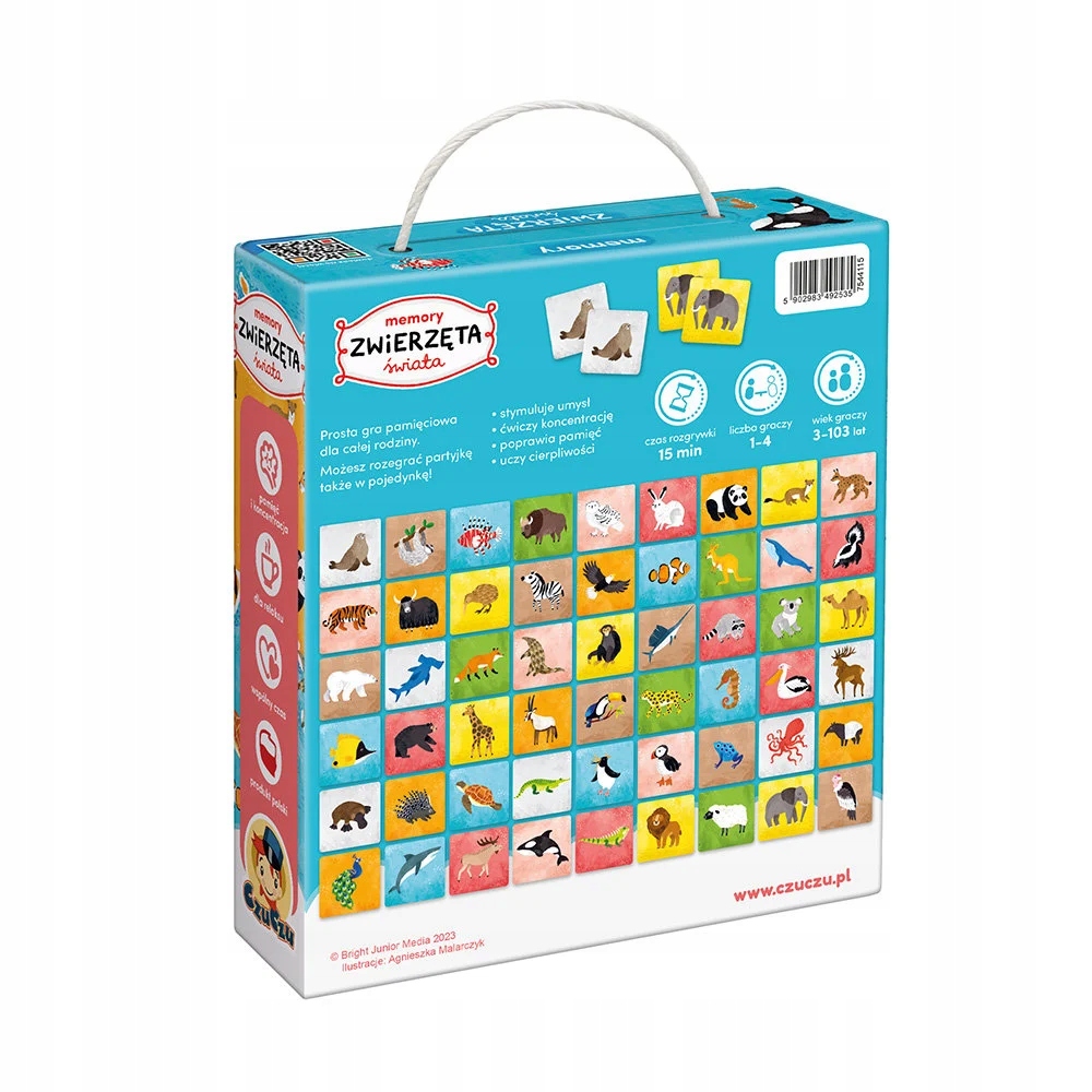 CzuCzu MEMORY 108 elementów ZWIERZĘTA ŚWIATA dla malucha 3+ lat Wysokość produktu 19 cm