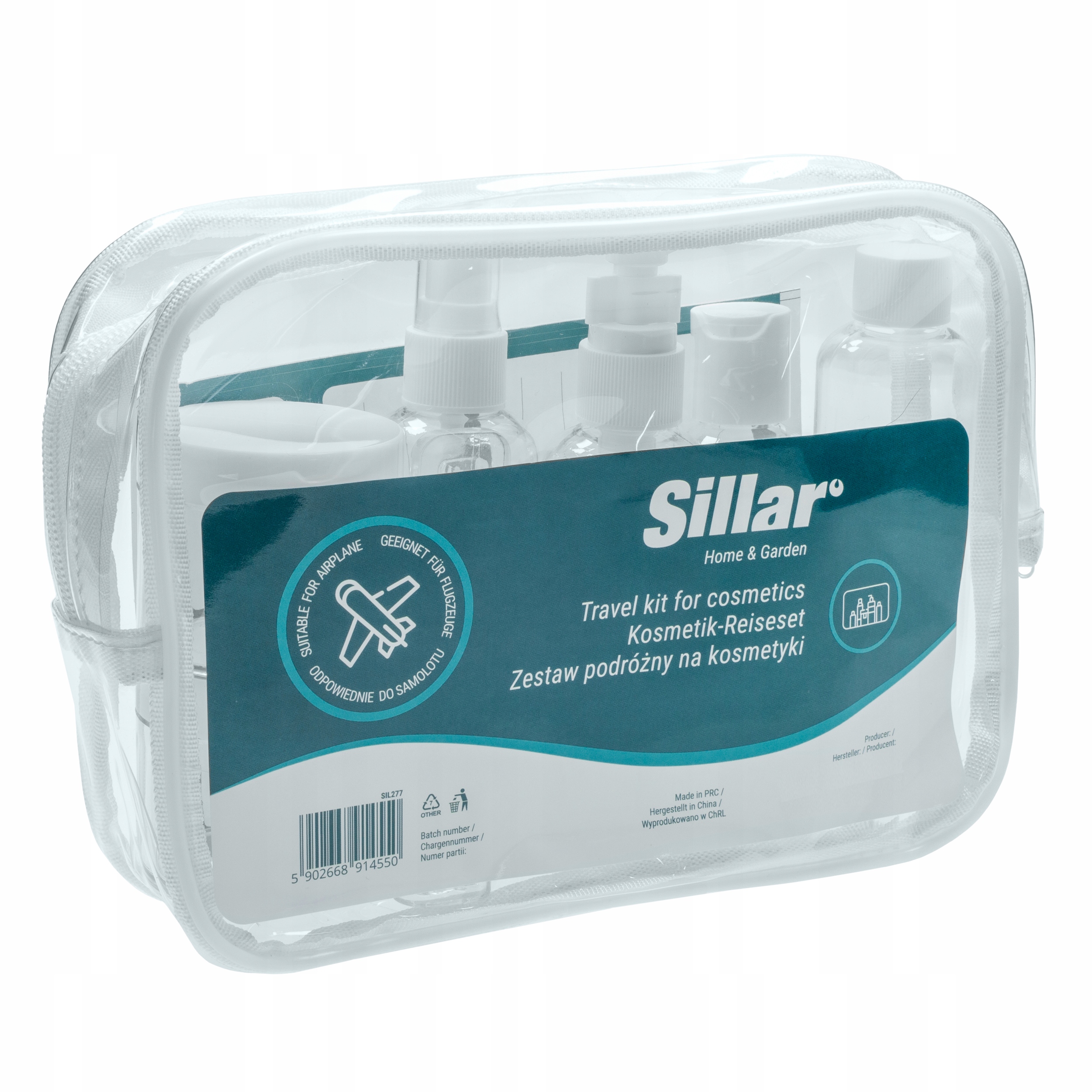 KOSMETYCZKA PODRÓŻNA do samolotu - ZESTAW podróżny pojemników 8 elementów Marka Sillar