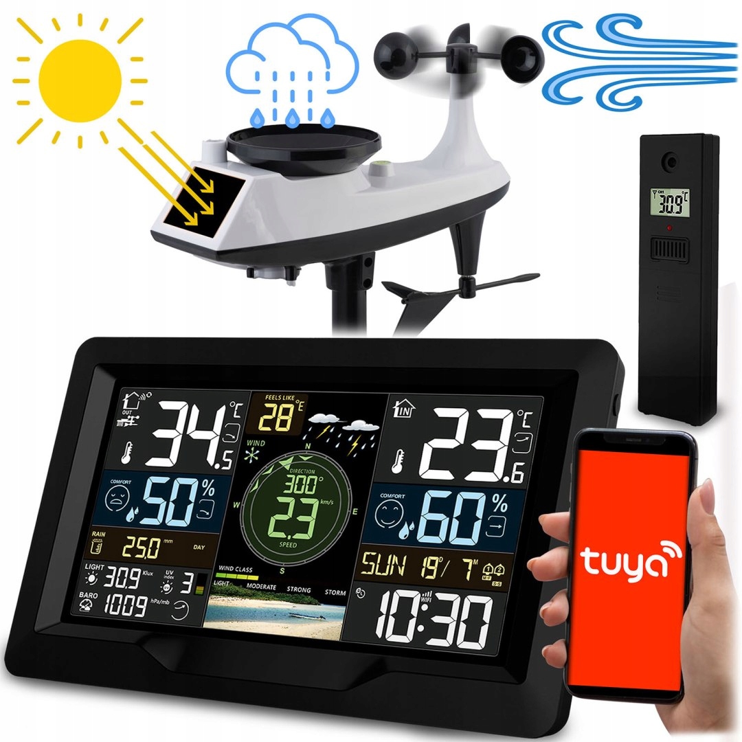 Meteorologická stanice s čidlem větru a deště BD-914 černá Berdsen