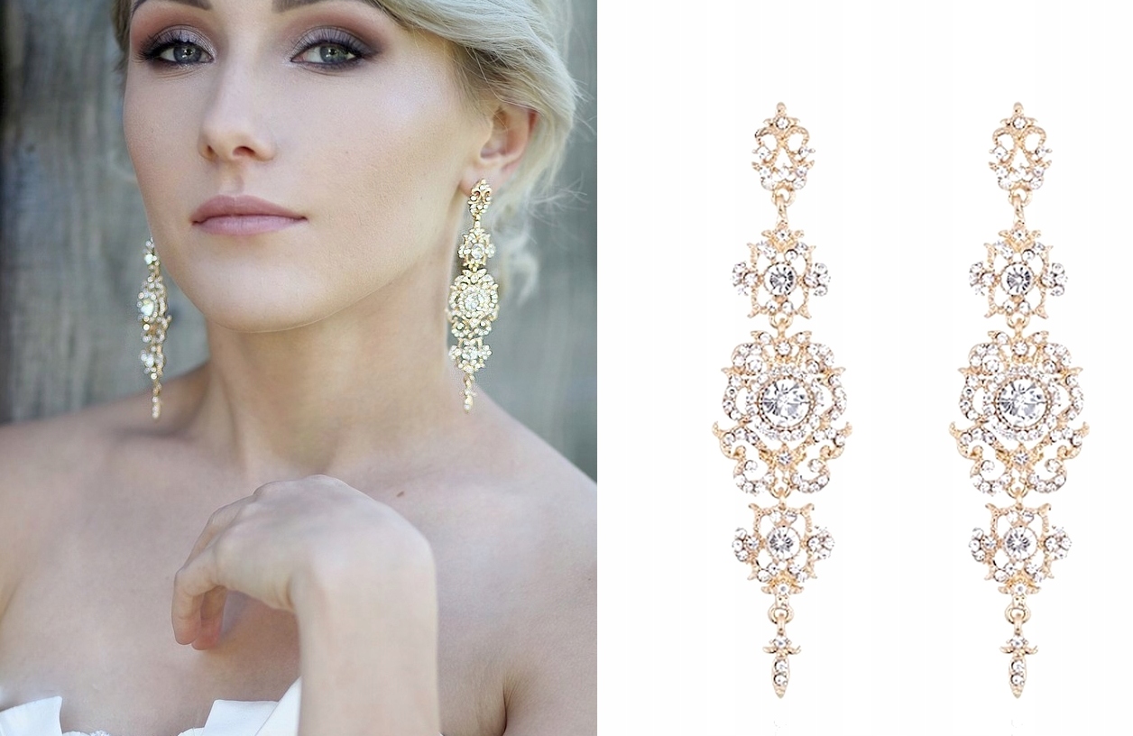 KOLCZYKI ZŁOTE ŚLUBNE ŚLUB DŁUGIE DUŻE PIĘKNE HIT