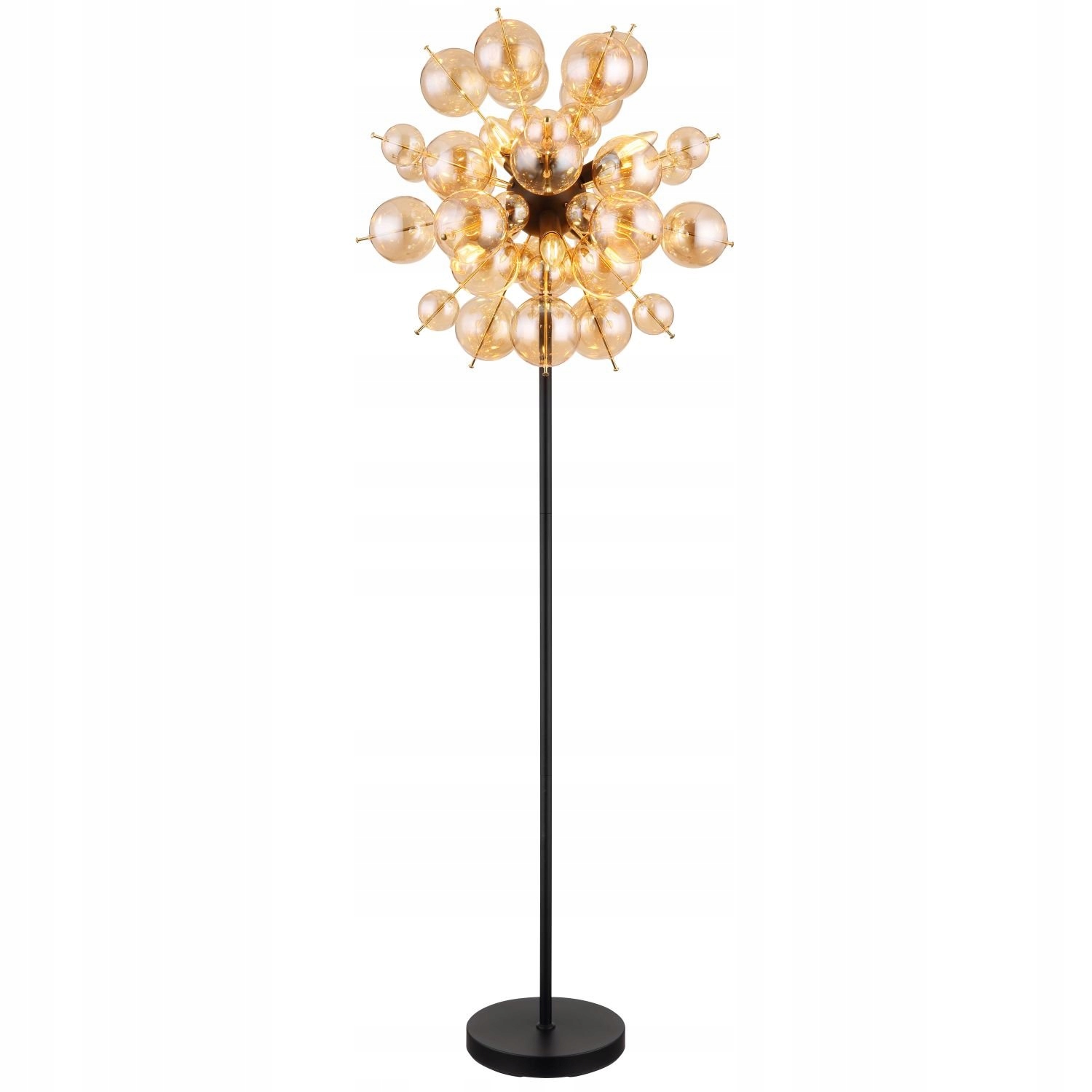 Dizajnová podlahová lampa, jantárové sklenené gule s vypínačom