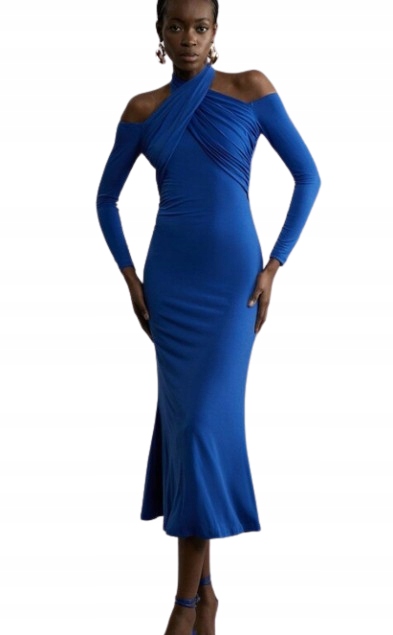 Karen Millen Petite Tmavě Modrá Šaty MIDI S Dlouhým Rukávem M B1F