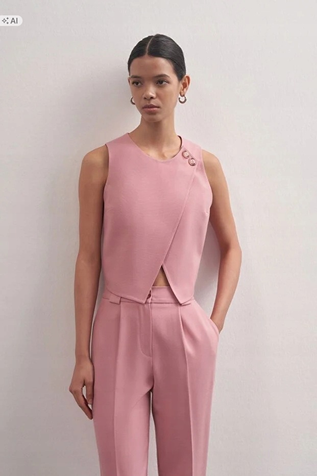 Hladká Růžová Elegantní Dámská Vesta Na Knoflíky S 5IA
