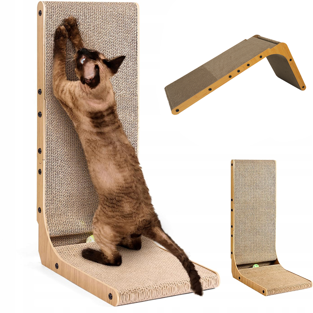 Škrabadlo S Nízkou Škrabací Podložkou Ve Tvaru Písmene L 68 CM S Hracím Míčem Pro Kočky