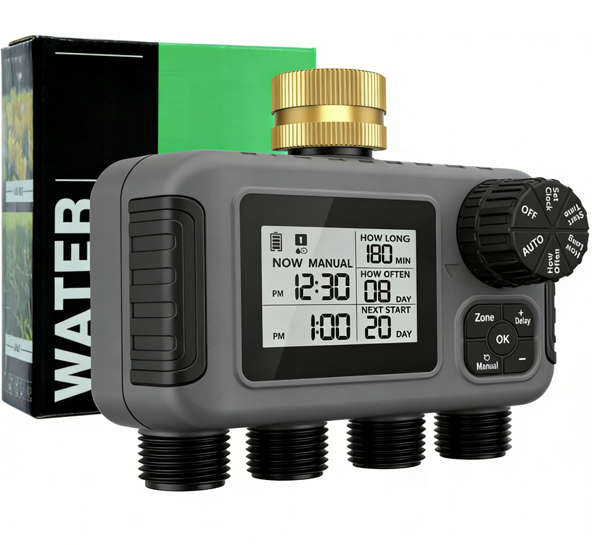 Automatický regulátor zavlažovania 4 sekcie na LCD kohútik Programátor času