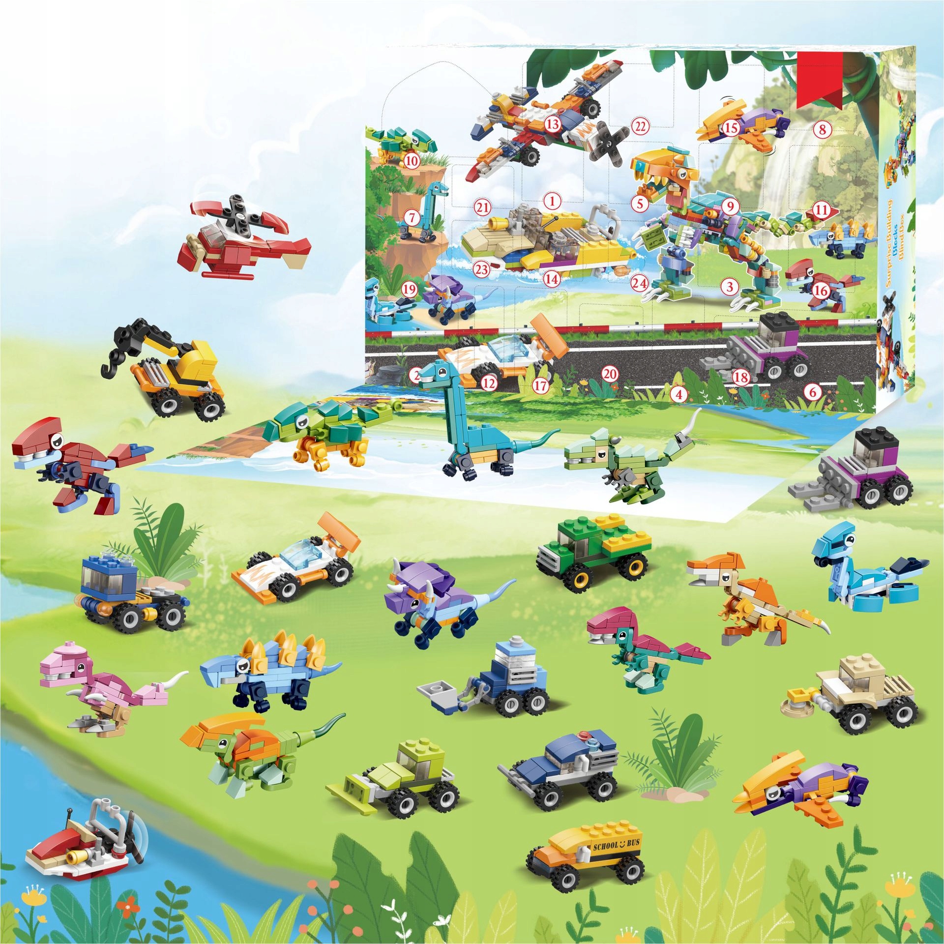 KALENDARZ ADWENTOWY KLOCKI DINOZAUR SAMOCHODY Marka inna