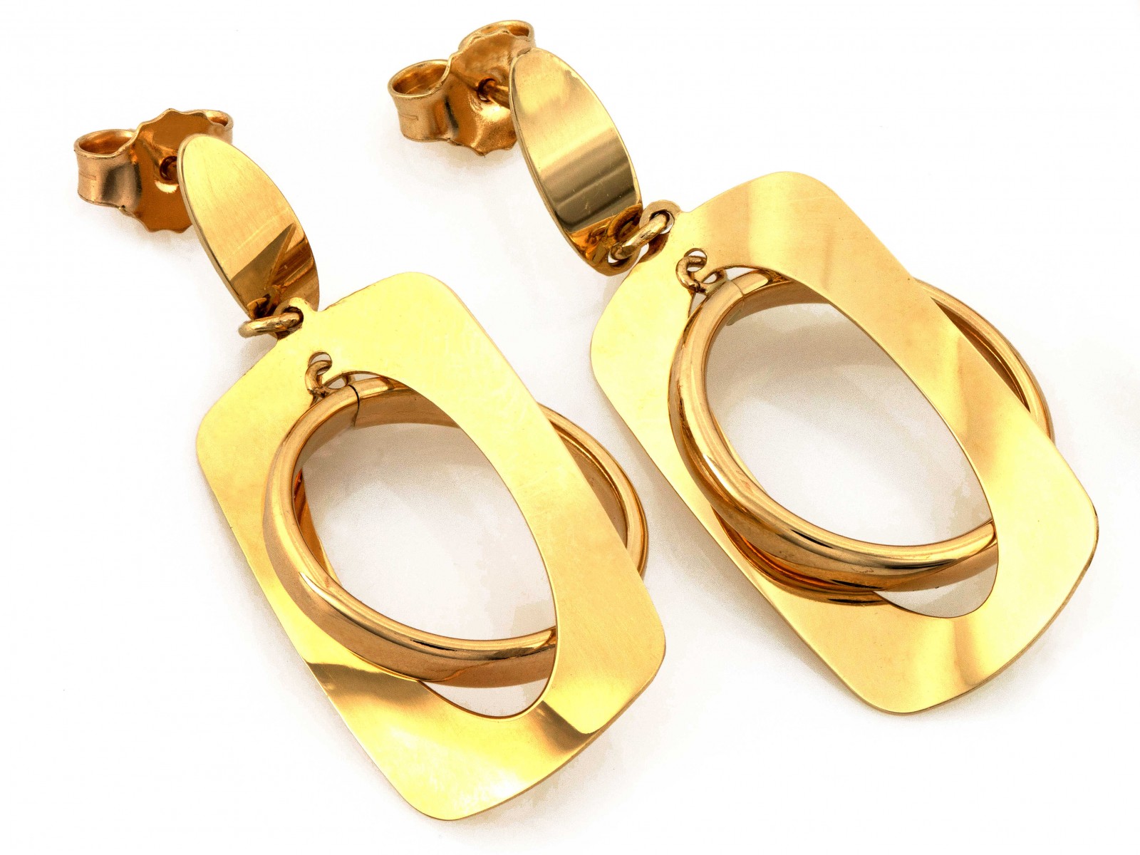 Náušnice zlaté 585 14k geometrické, váha 4.25g 37.7 mm x 13.7 mm jako dárek