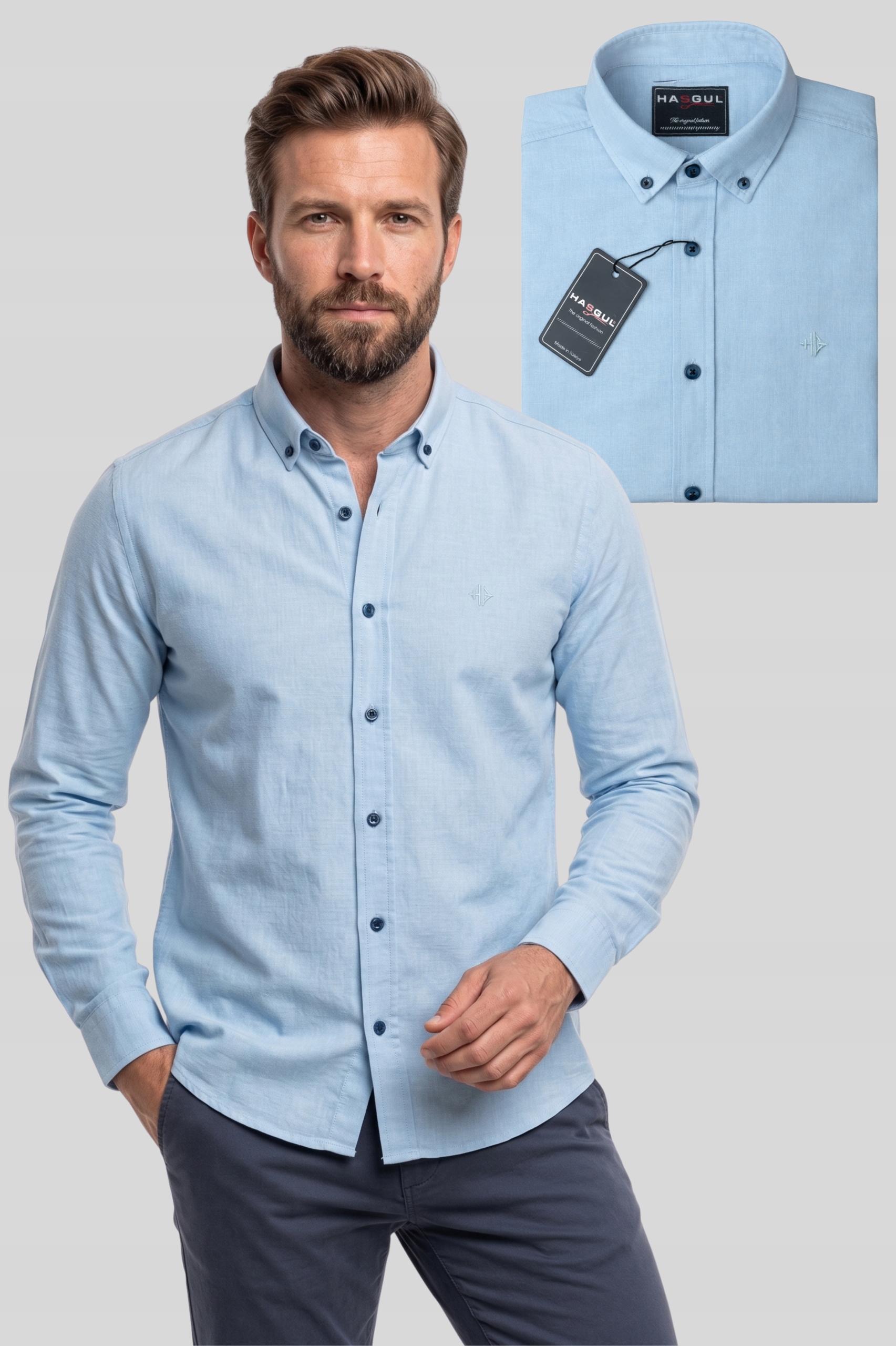 Koszula Męska Z Kołnierzykiem Jak Lniana Błękitna Przewiewna Lato Rozmiar M