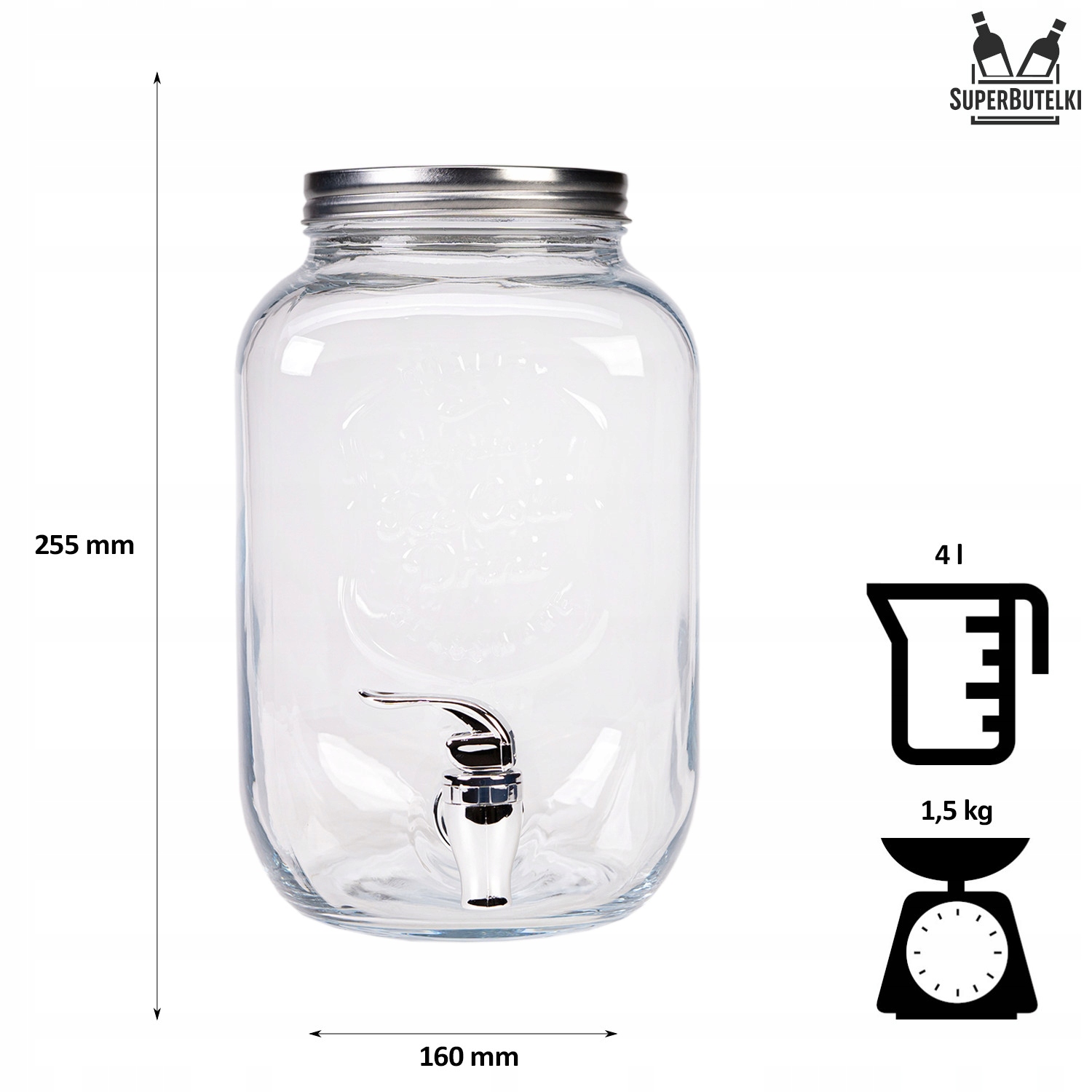 SŁÓJ Z KRANIKIEM 4L SZKLANY SŁOIK NA LEMONIADE NAPOJE WODE DUŻY POJEMNIK Marka SuperButelki