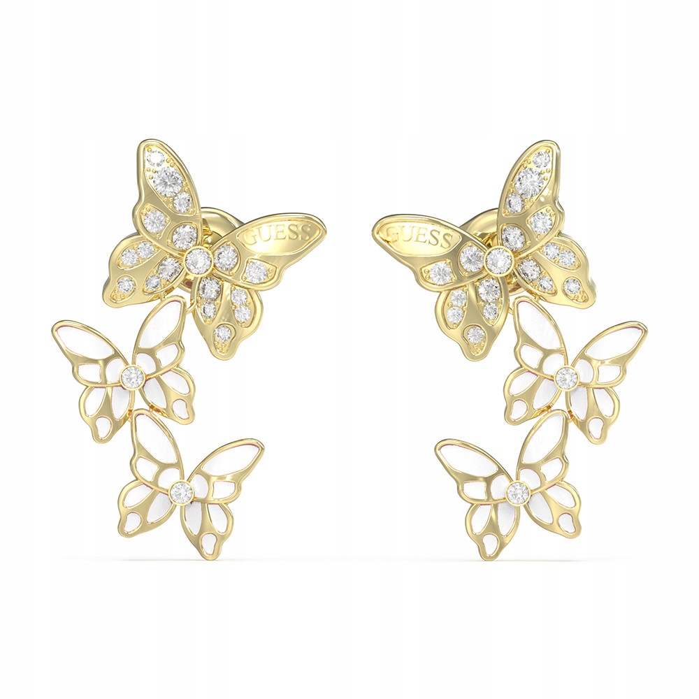 Náušnice dámské zlaté Guess zirkon motýl