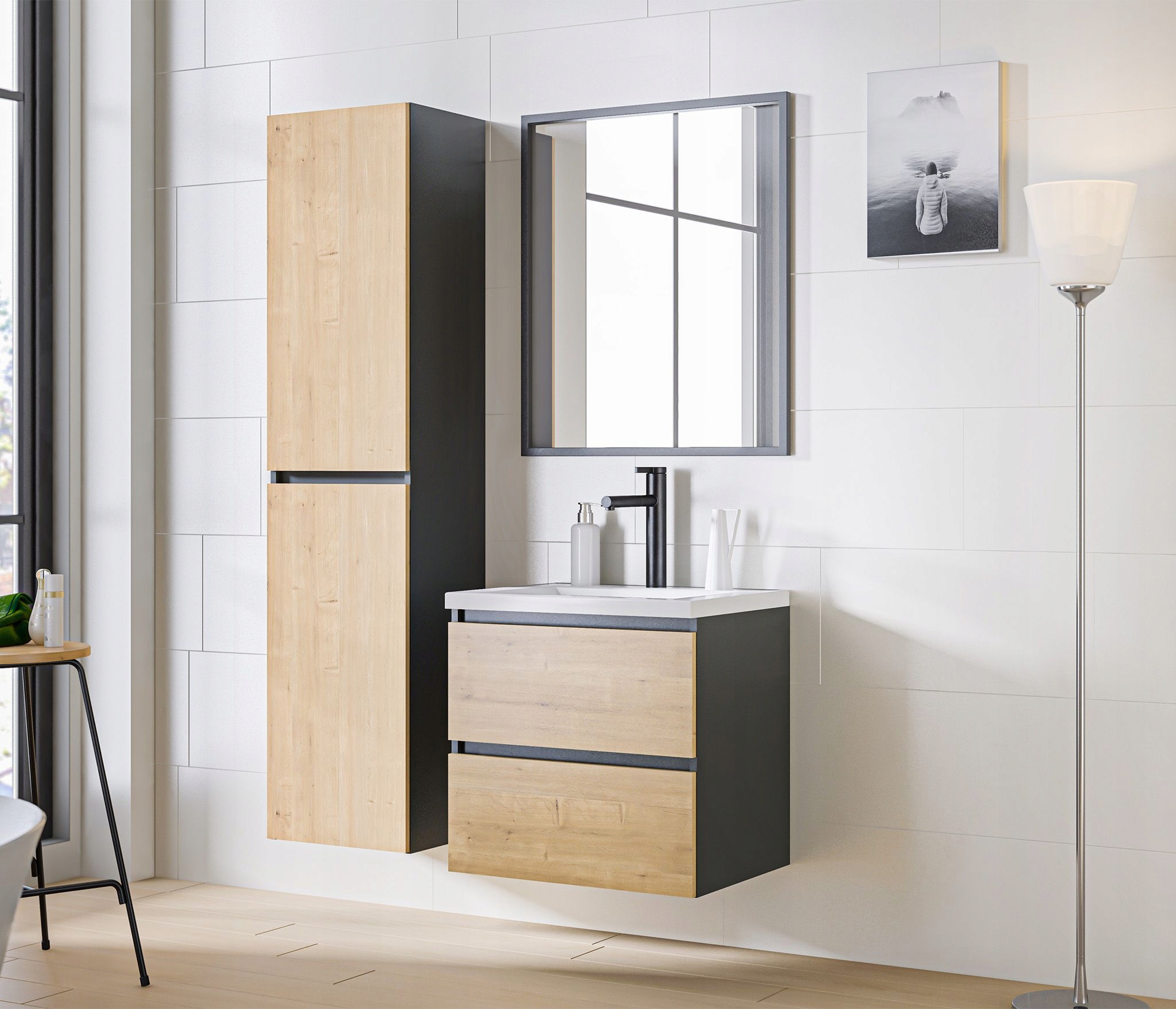 ZESTAW MEBLI ŁAZIENKOWYCH MONAKO GREY OAK 60 CM