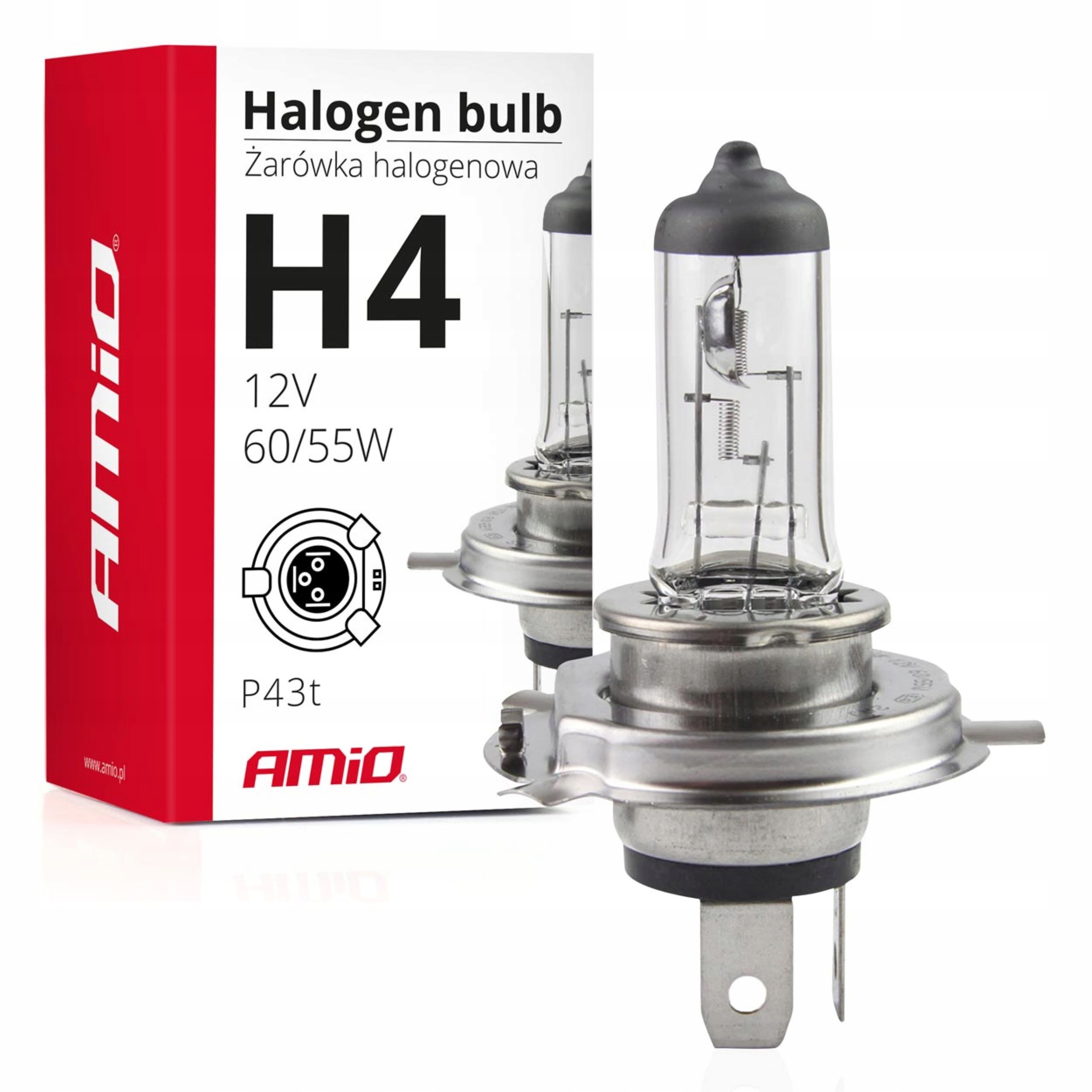 Żarówka halogenowa H4 12V 60/55W filtr Uv AMIO-01268 Homologacja